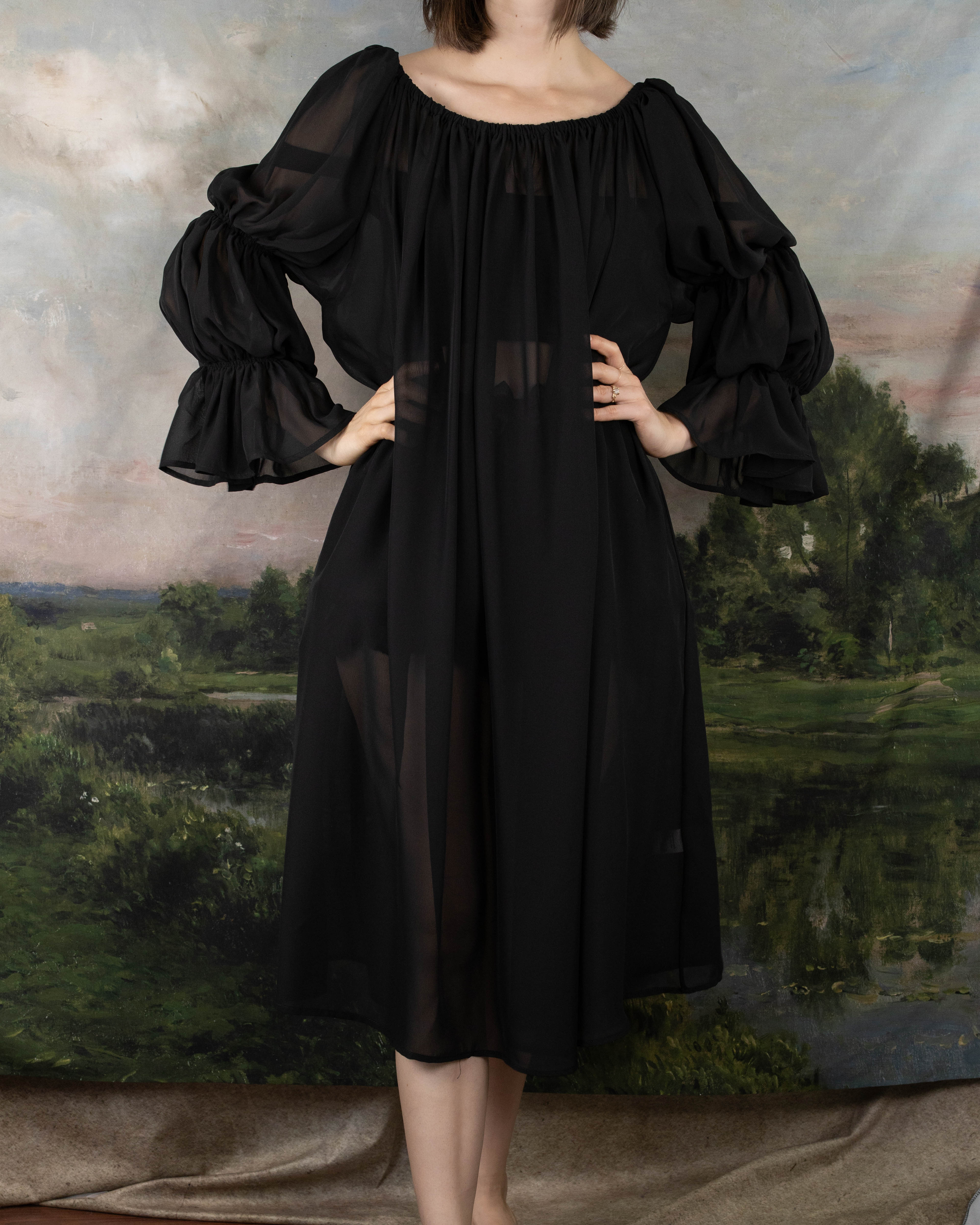 Black Chiffon Long Sleeve Chemise - Image 6