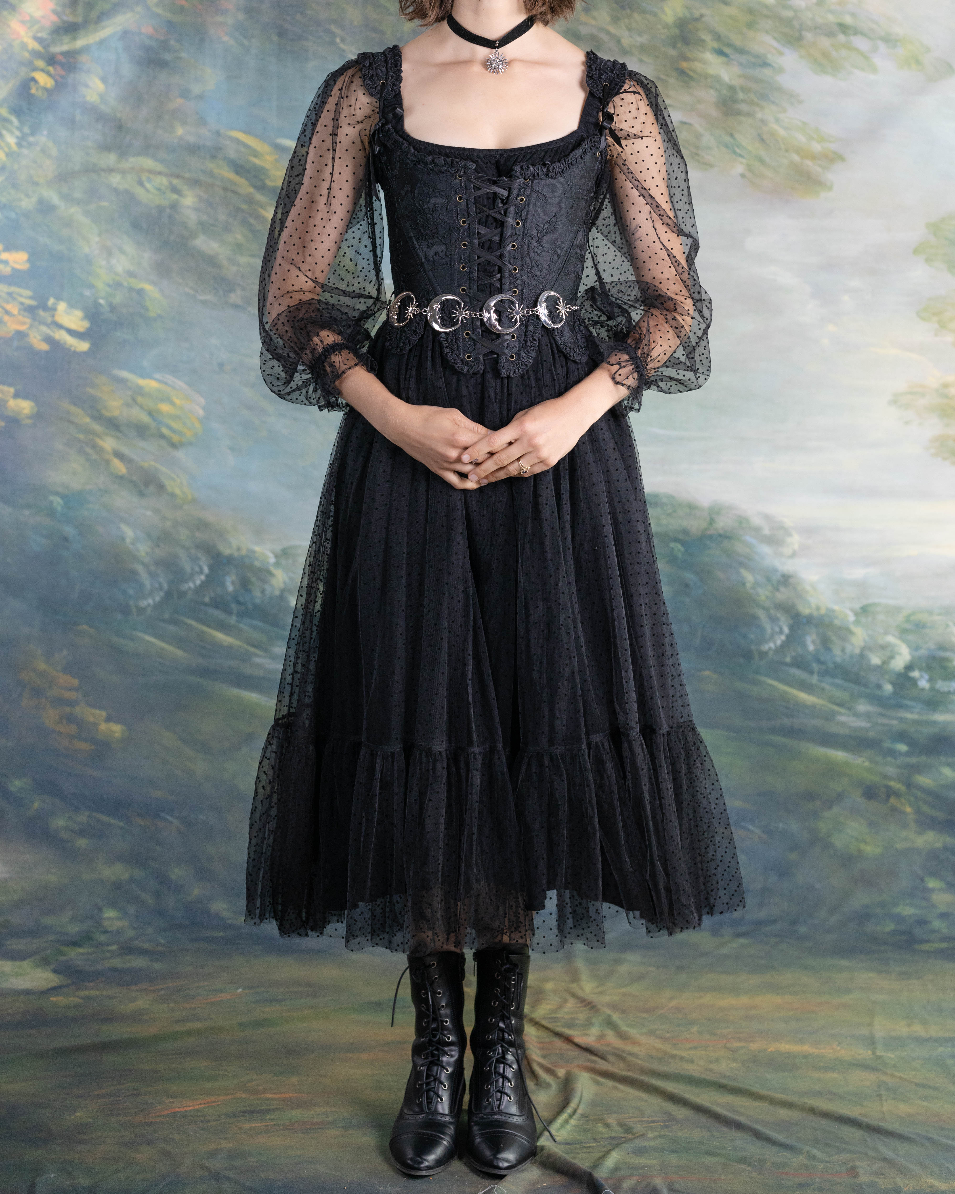 Black Floral Jacquard 18th Century Stays - Image 7