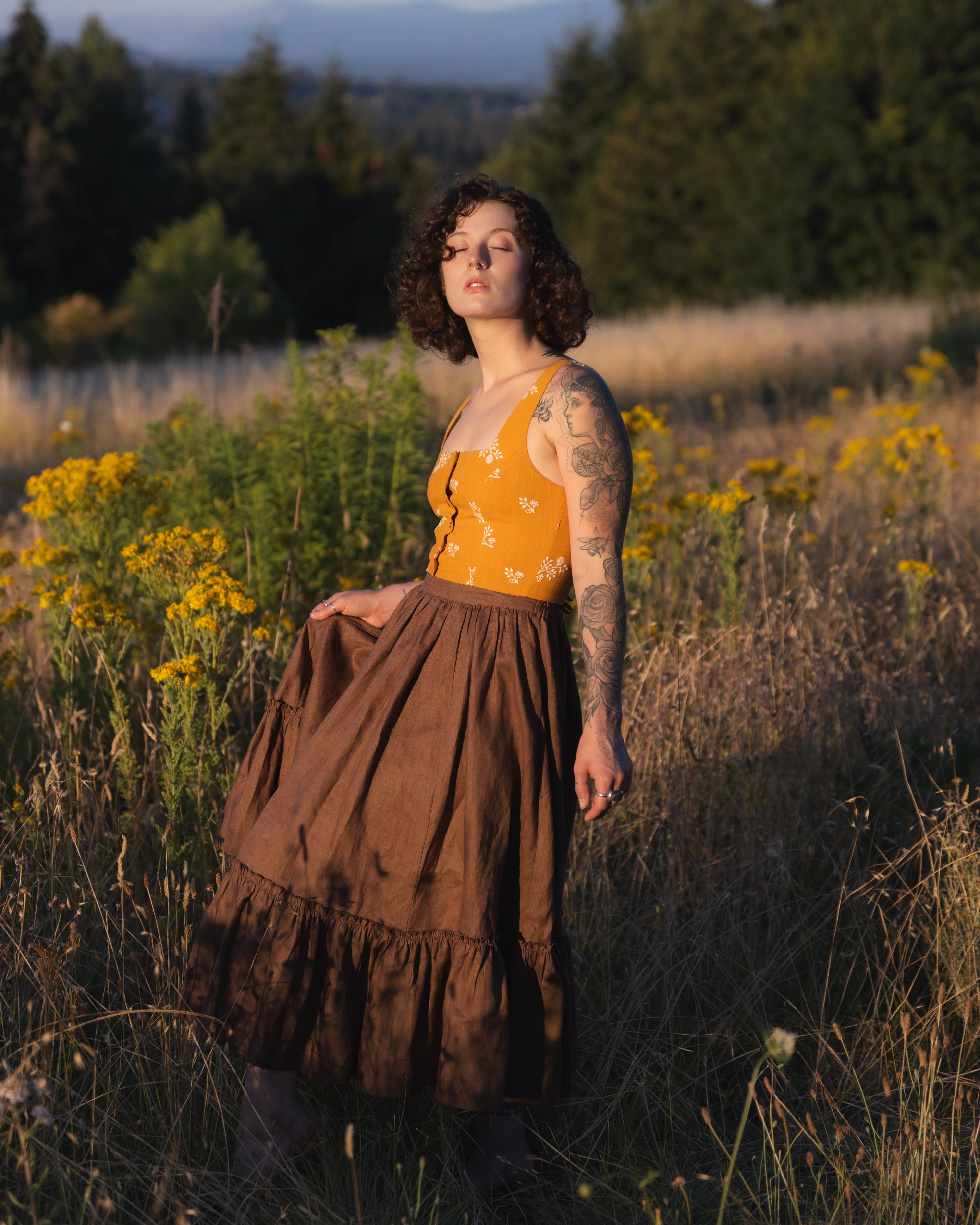 Brown Linen Ruffle Skirt - Image 10