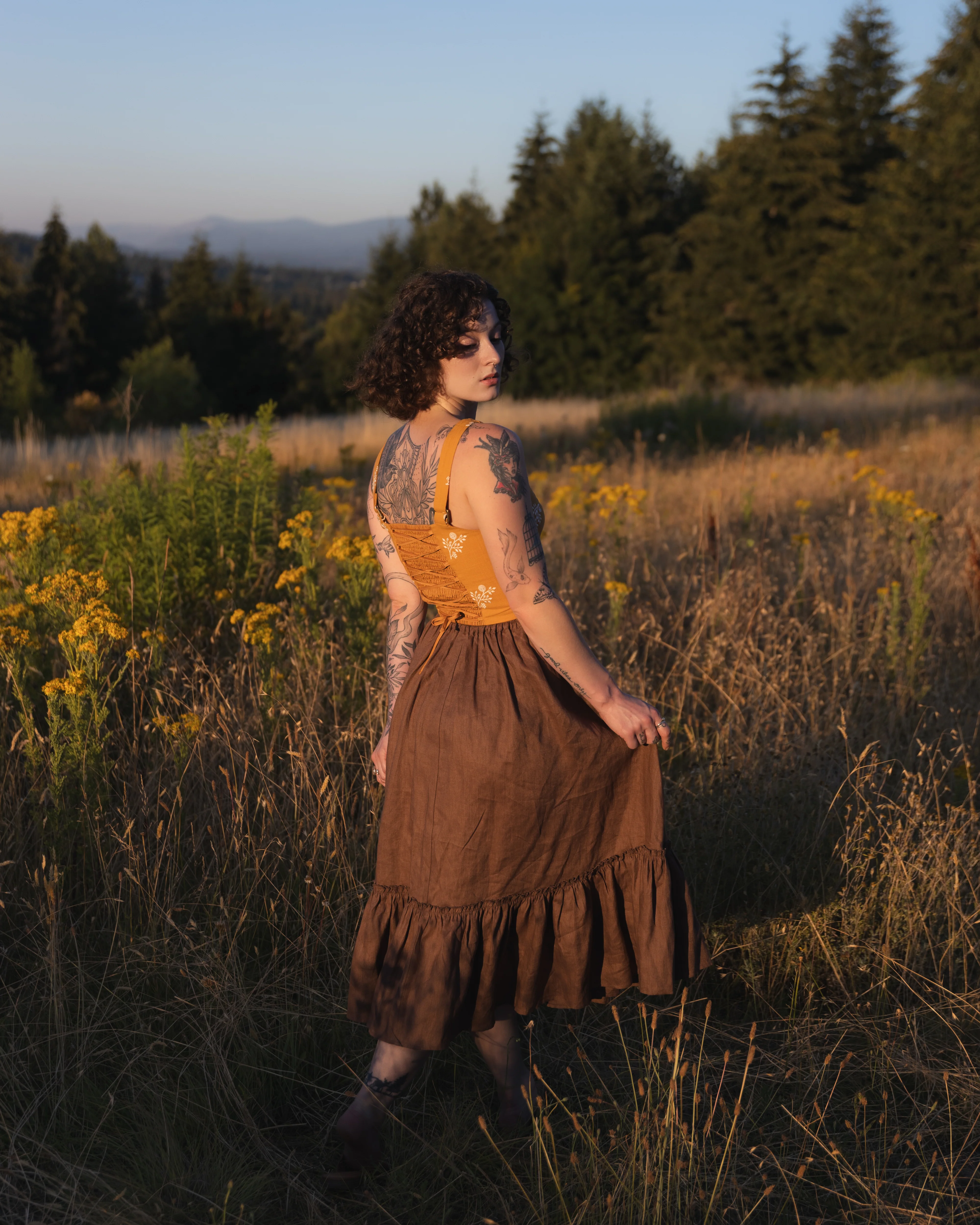 Brown Linen Ruffle Skirt - Image 11