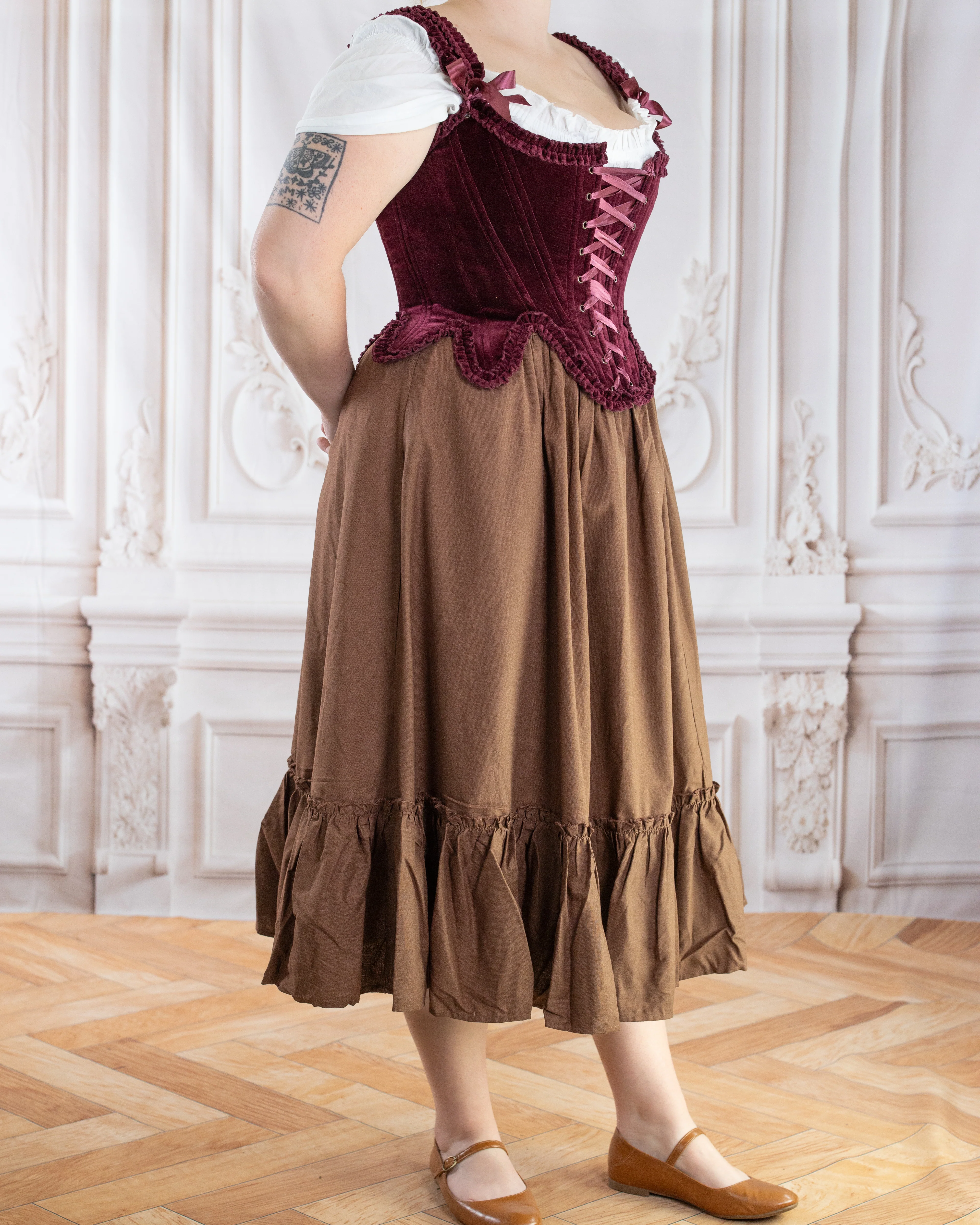 Brown Linen Ruffle Skirt - Image 3