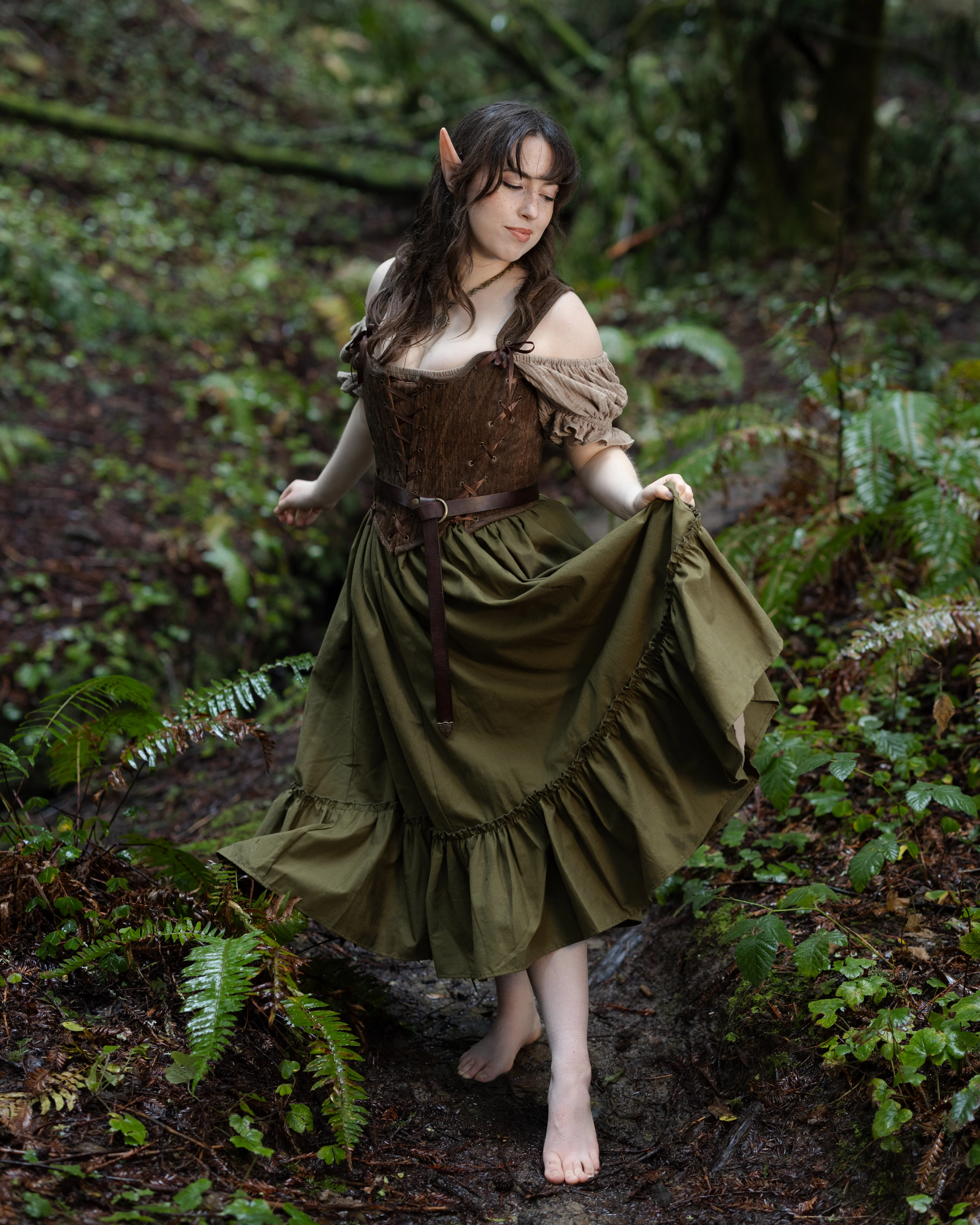 Olive Green Linen Midi Skirt - Image 7