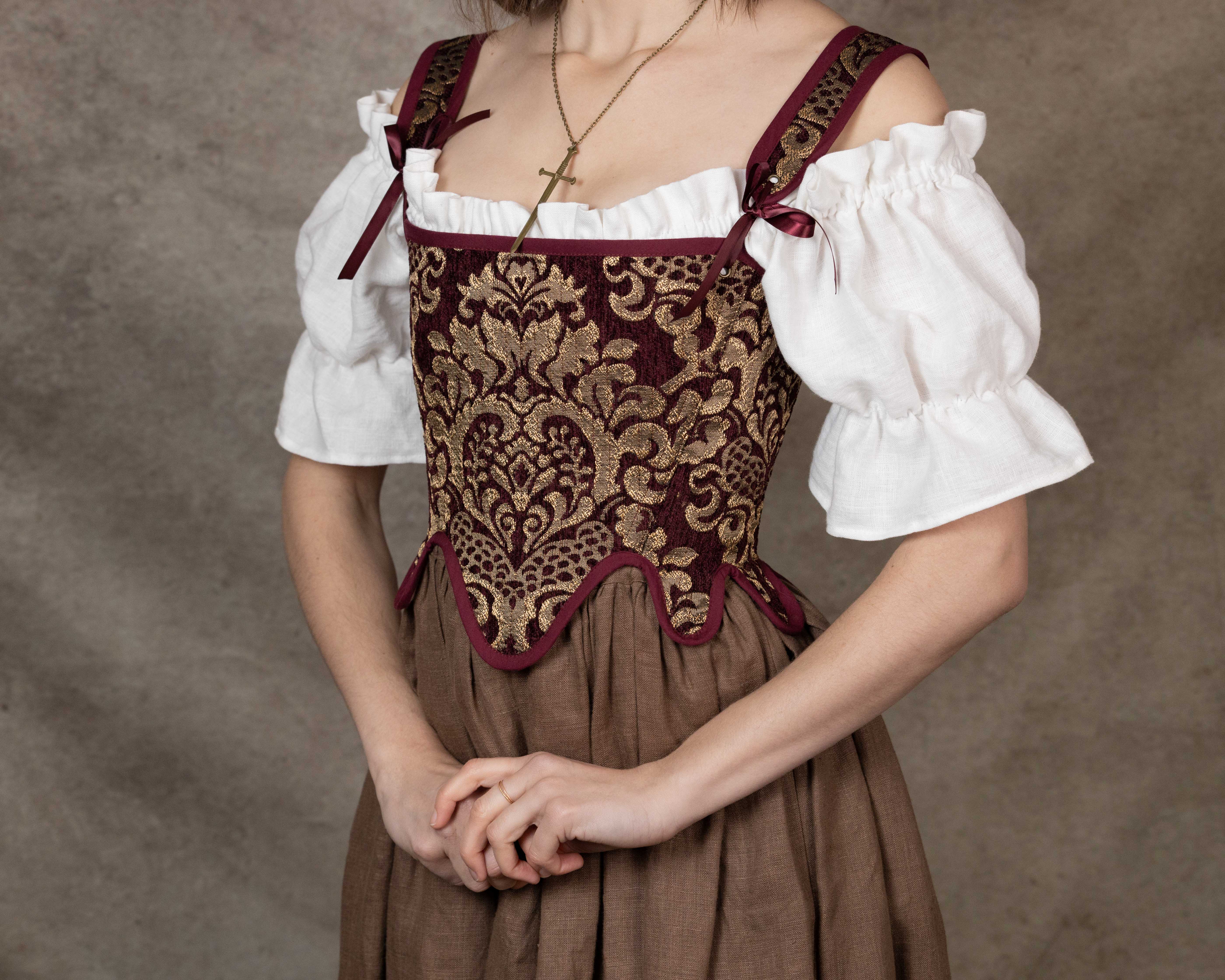 Handmade Burgundy Chenille Tudor Stays - Image 6