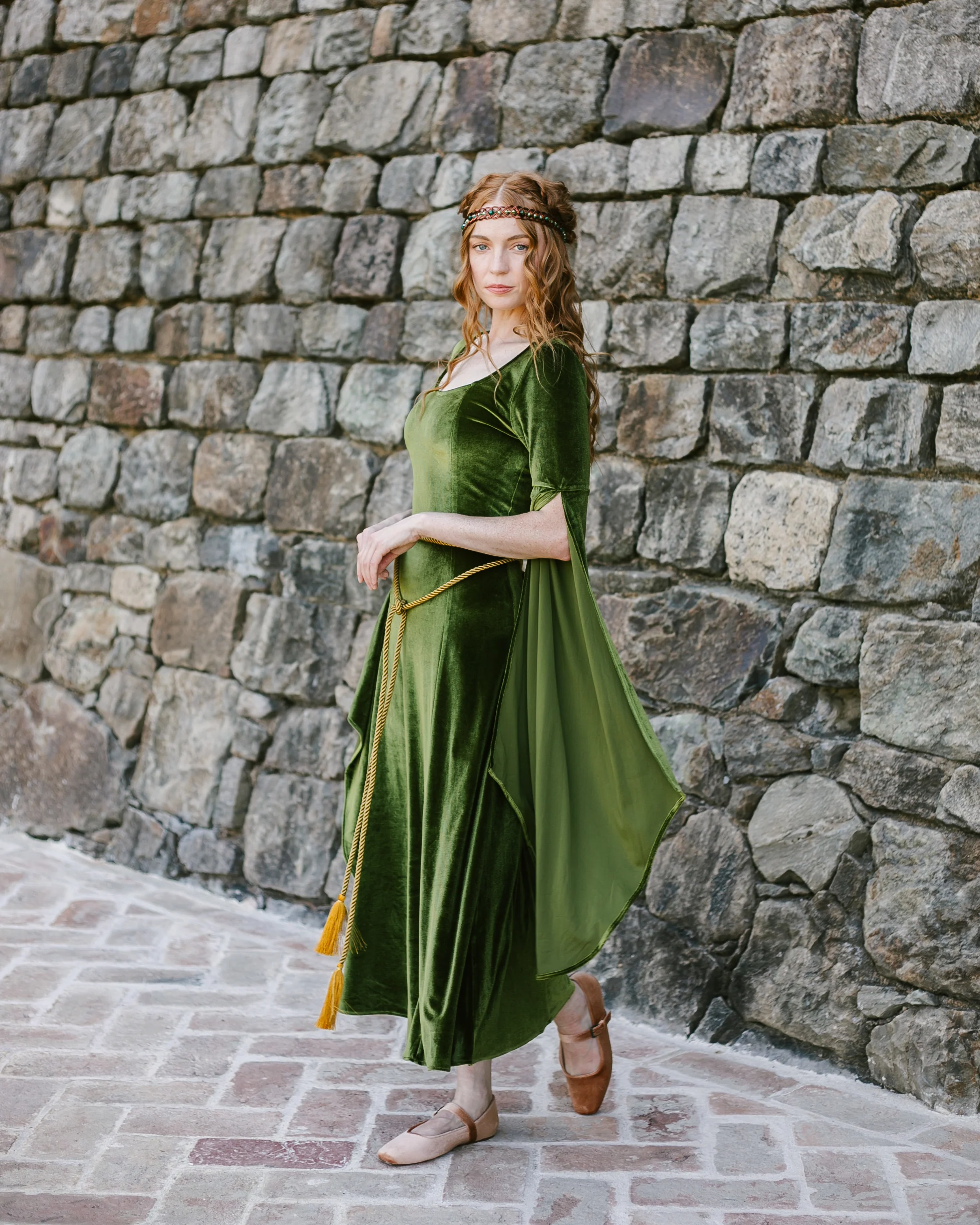 Chartreuse Velvet Bell Sleeve Dress - Image 11