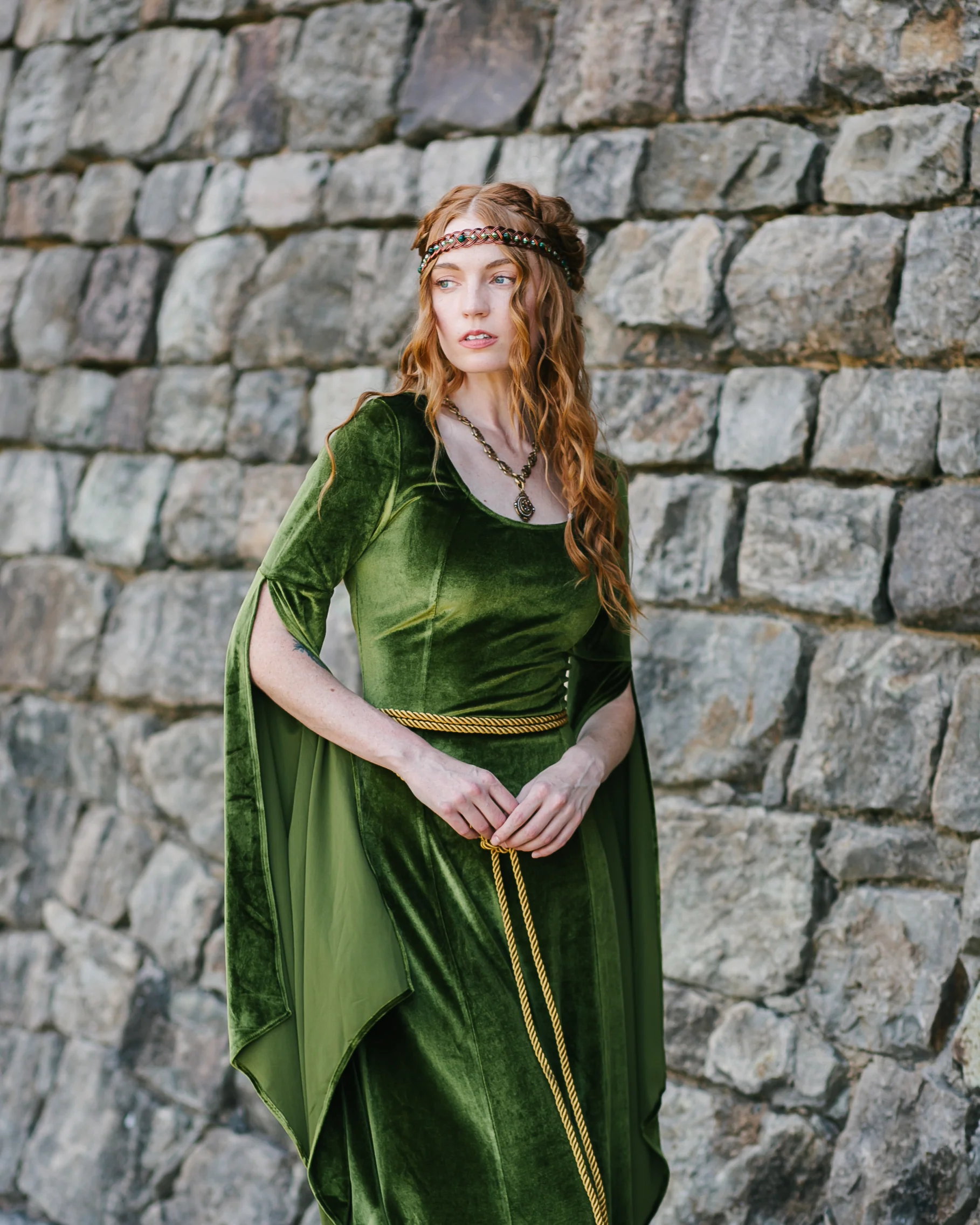 Chartreuse Velvet Bell Sleeve Dress - Image 3