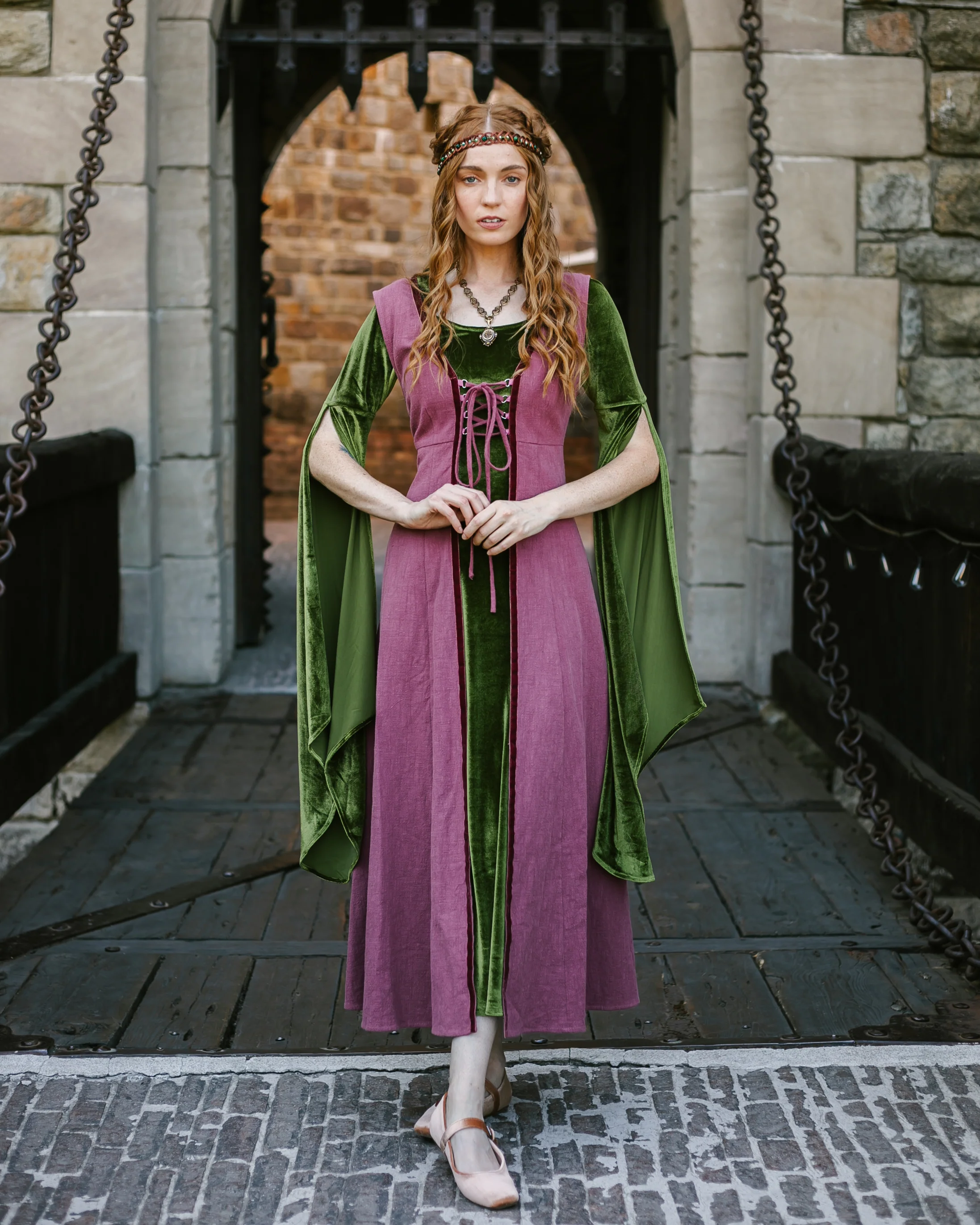 Chartreuse Velvet Bell Sleeve Dress - Image 7