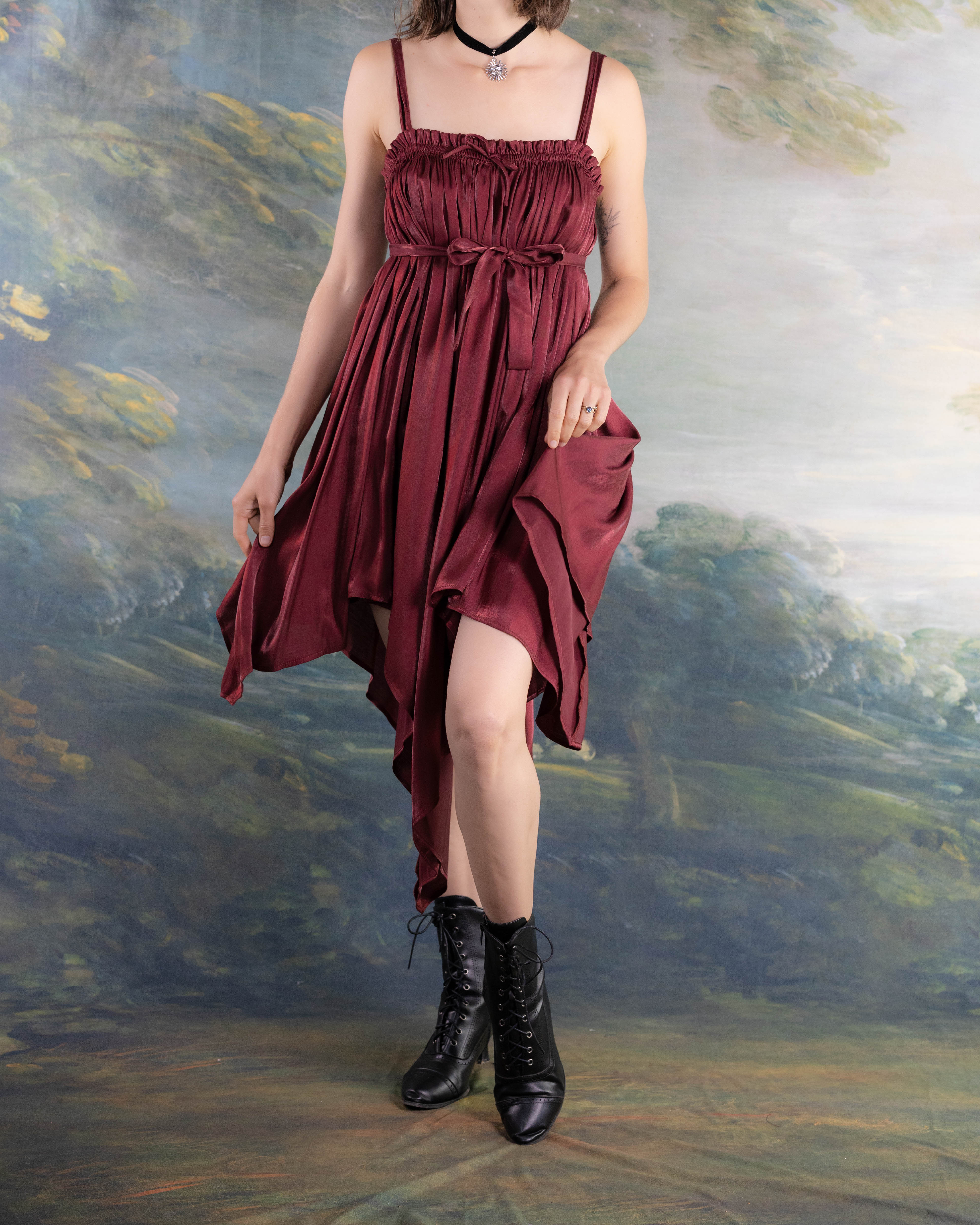 Dark Red Flutter Dress - Image 12