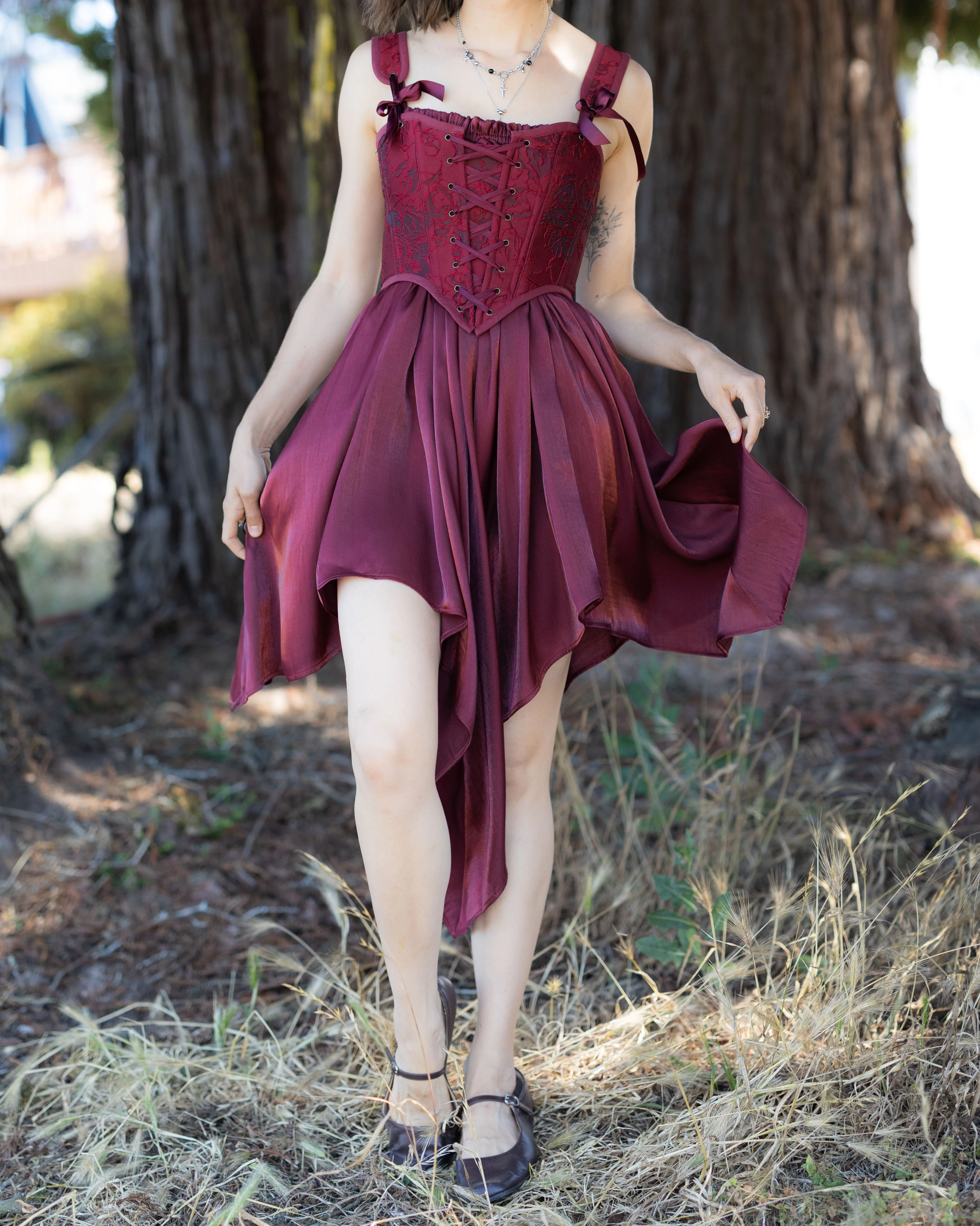 Dark Red Flutter Dress - Image 13