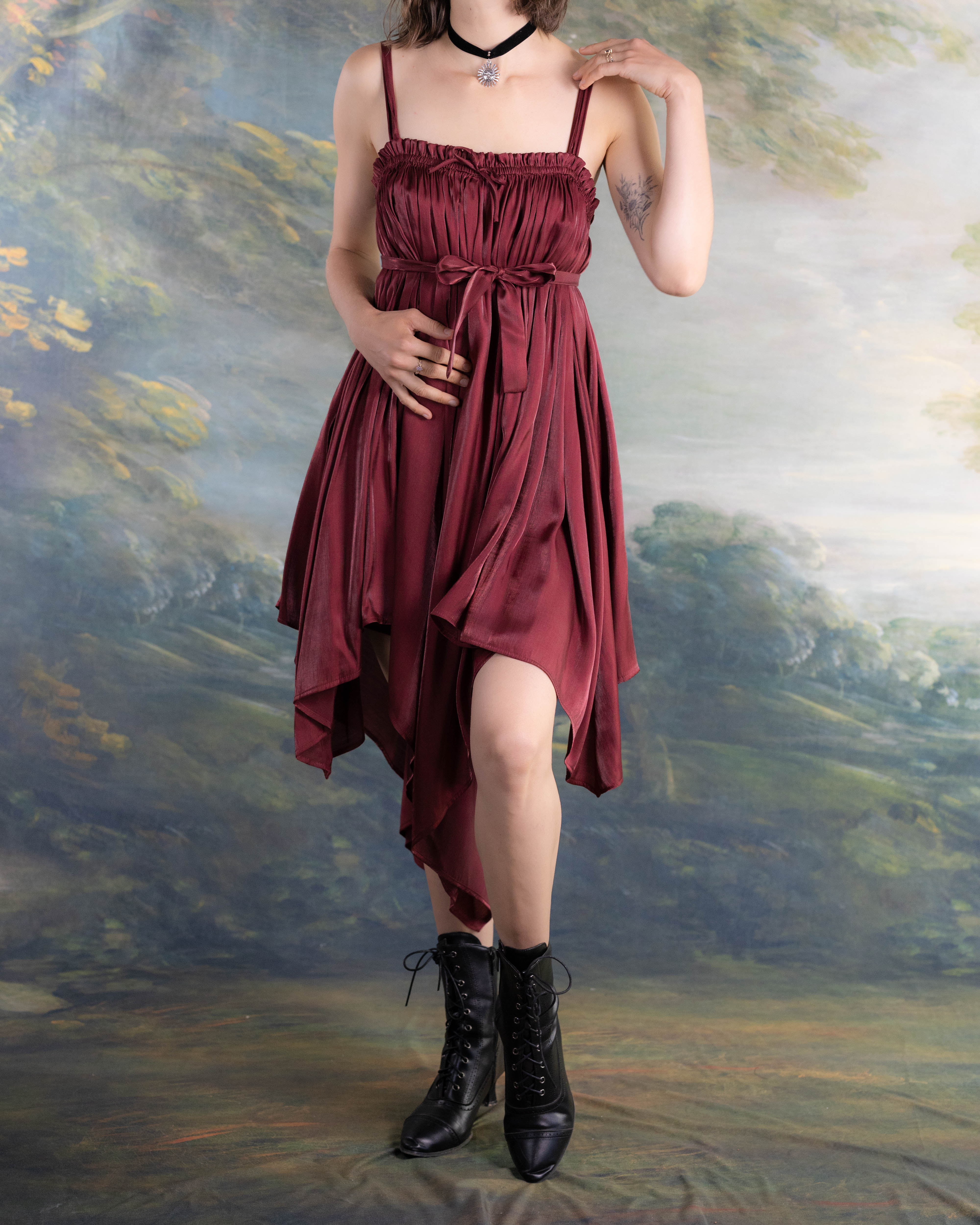 Dark Red Flutter Dress - Image 9