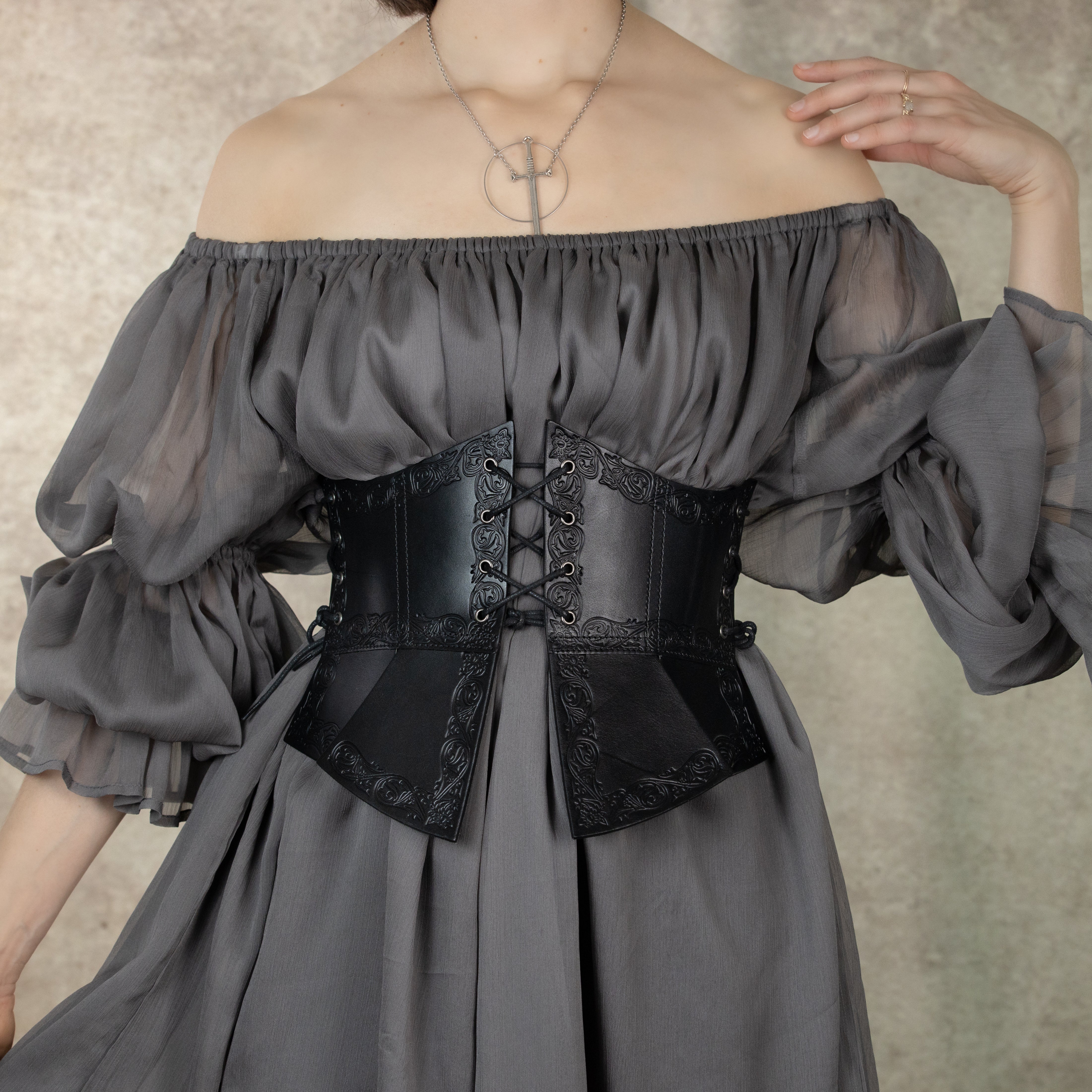 Debossed Leather Underbust Corset - Image 8