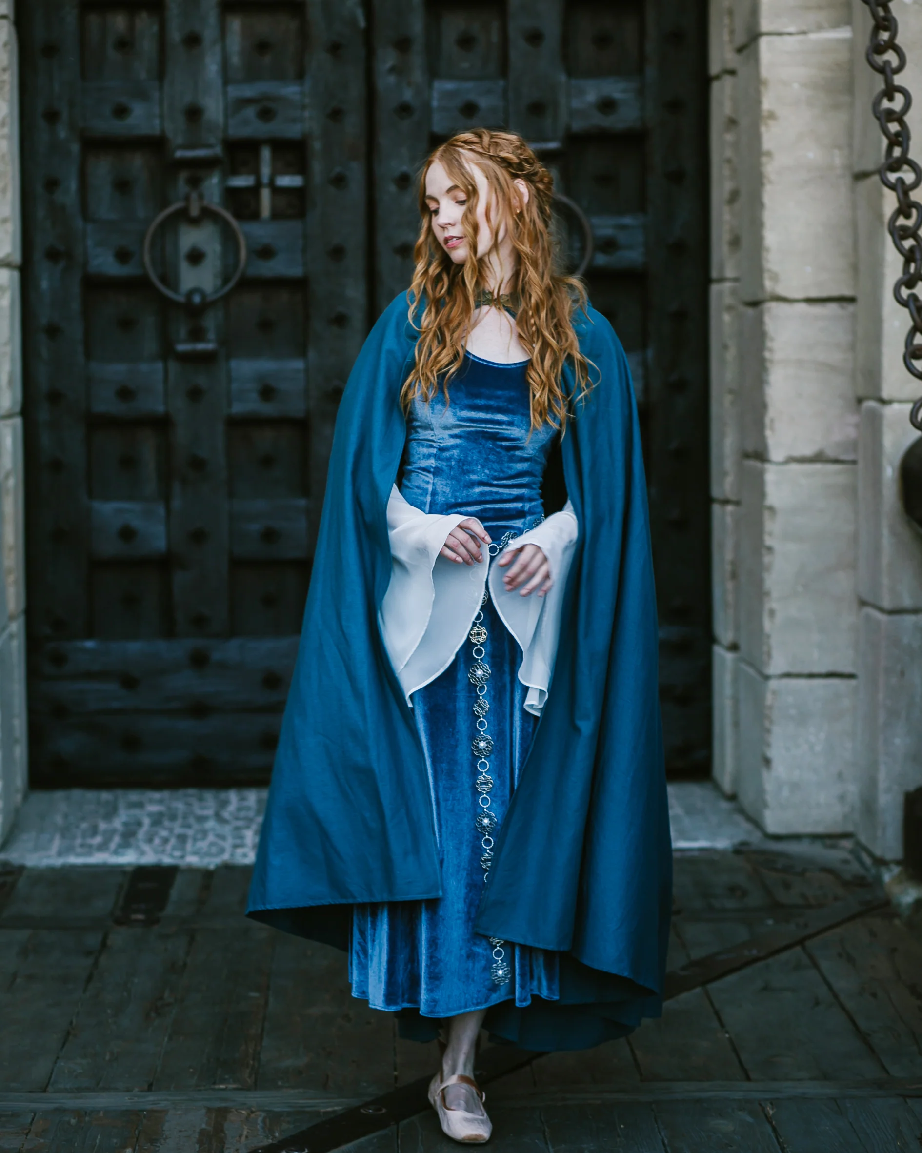 Elven Blue Velvet Bell Sleeve Dress - Image 11