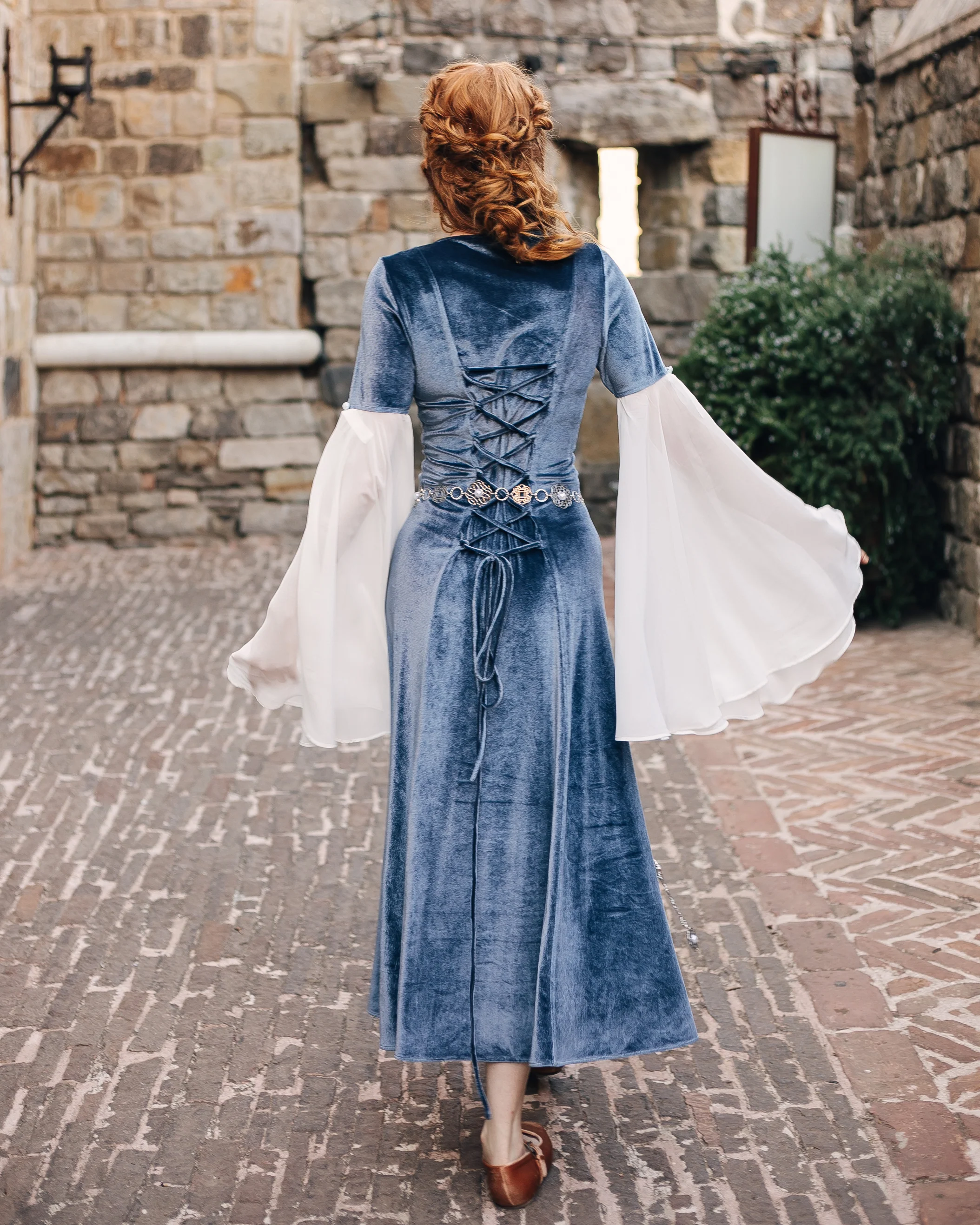Elven Blue Velvet Bell Sleeve Dress - Image 15