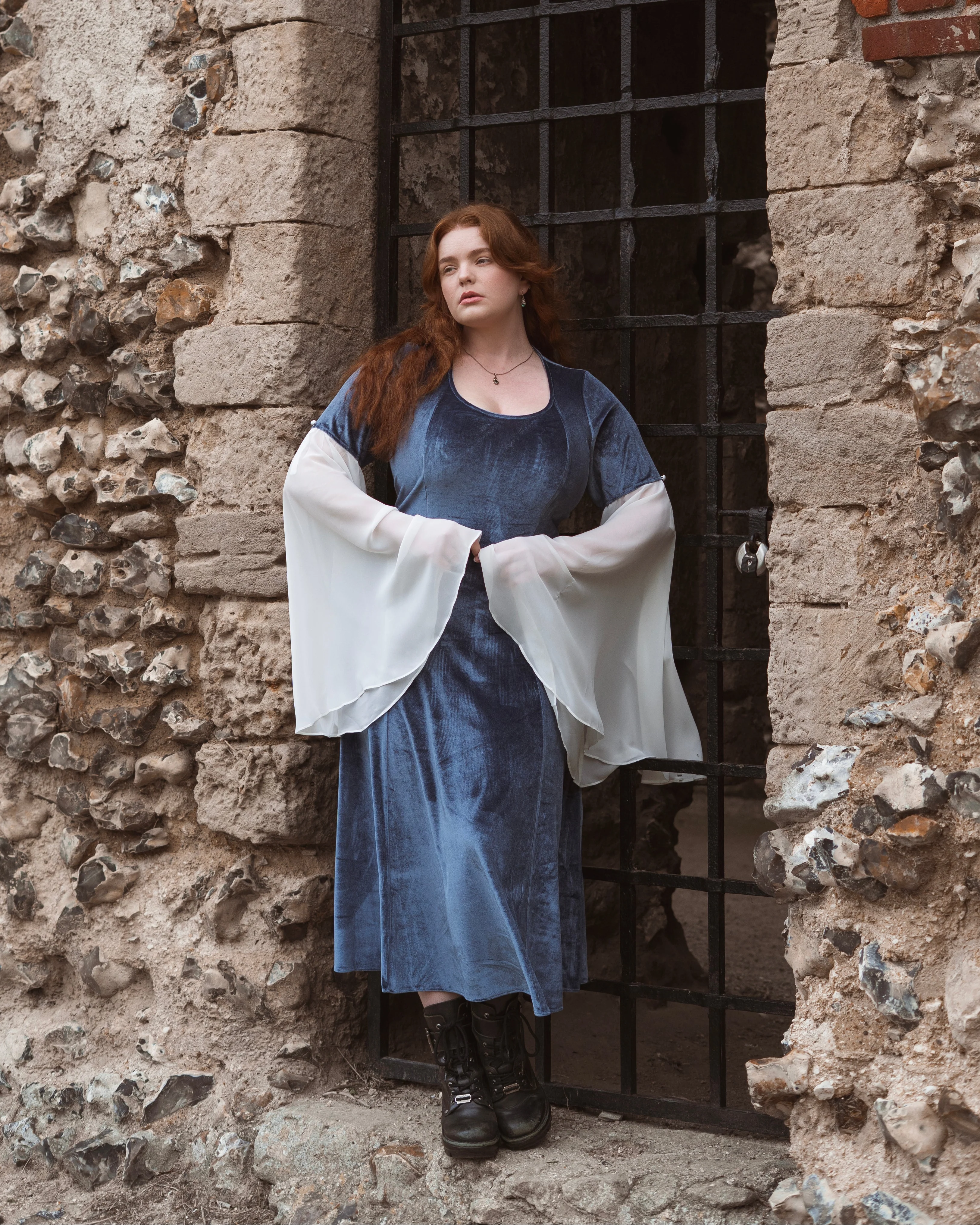 Elven Blue Velvet Bell Sleeve Dress - Image 17