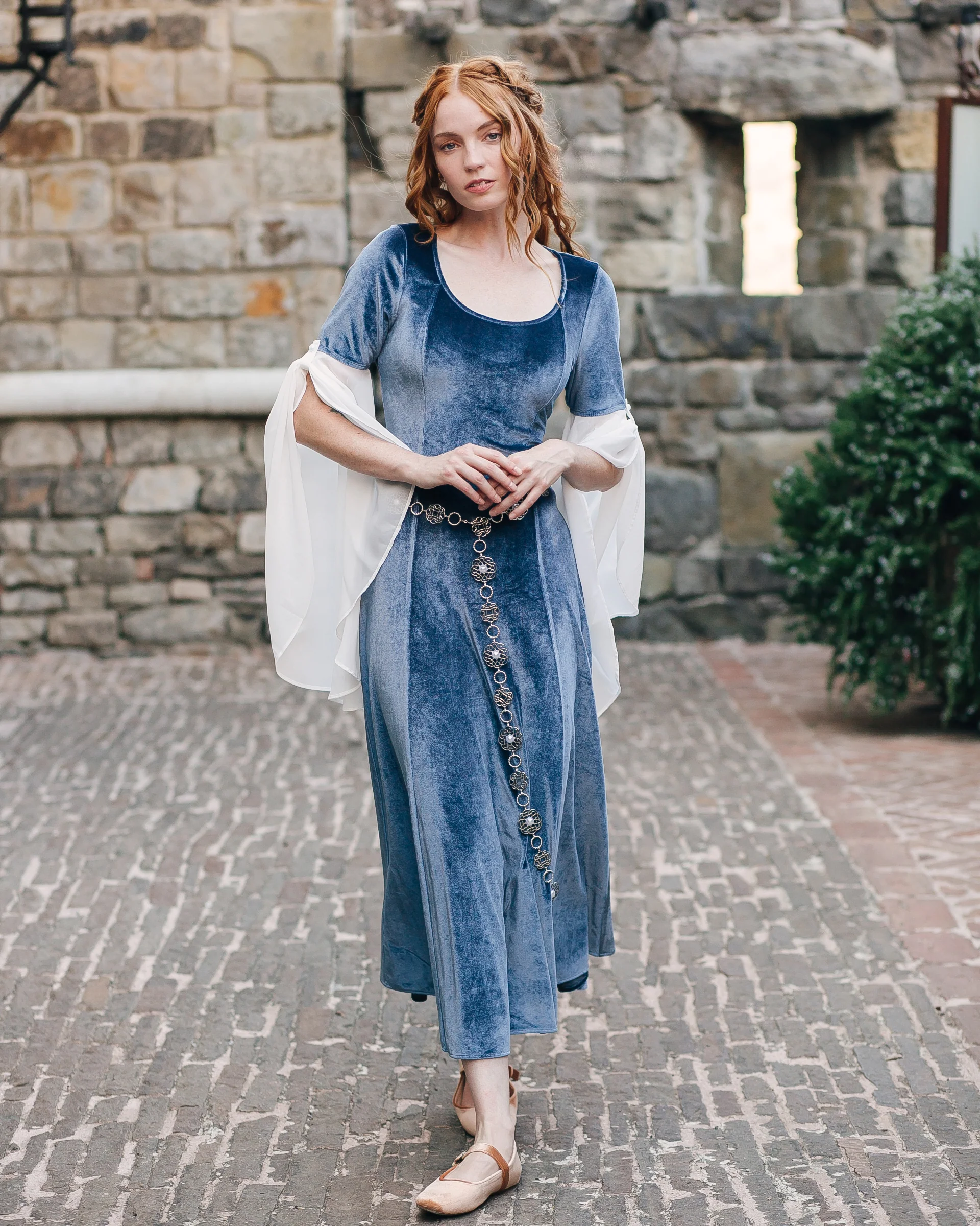 Elven Blue Velvet Bell Sleeve Dress - Image 2