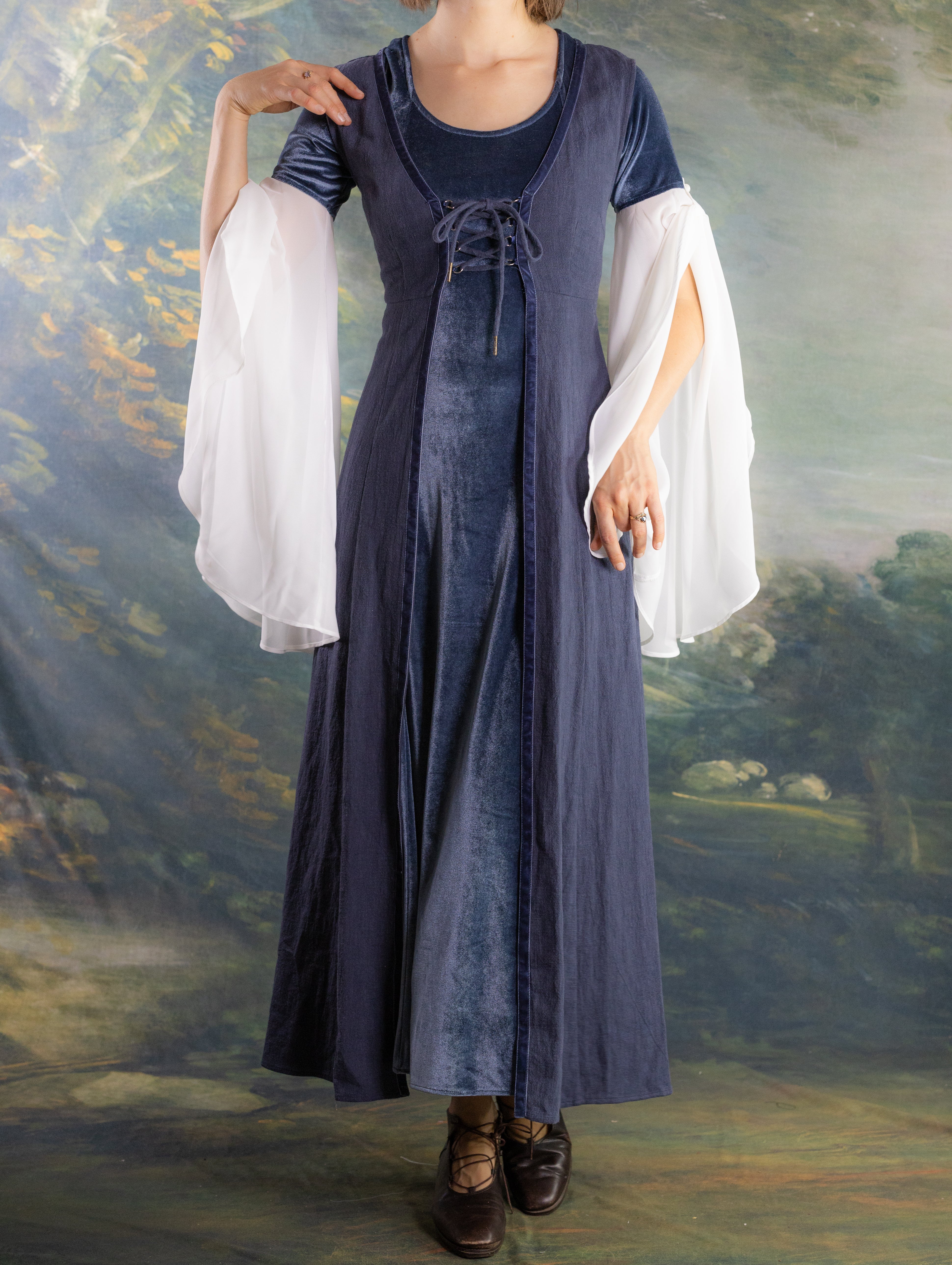 Elven Blue Velvet Bell Sleeve Dress - Image 23