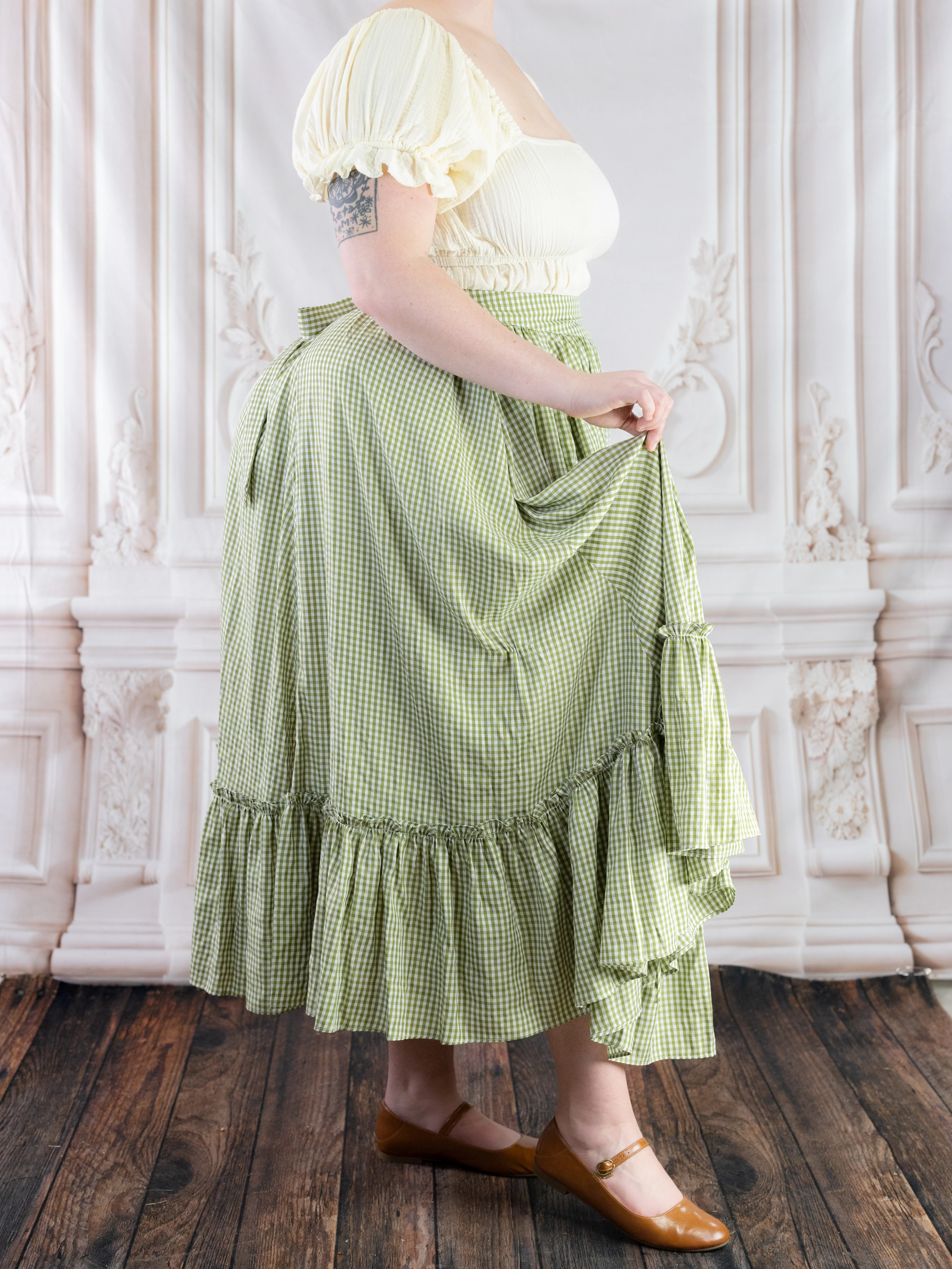 Green Gingham Ruffle Skirt - Image 12