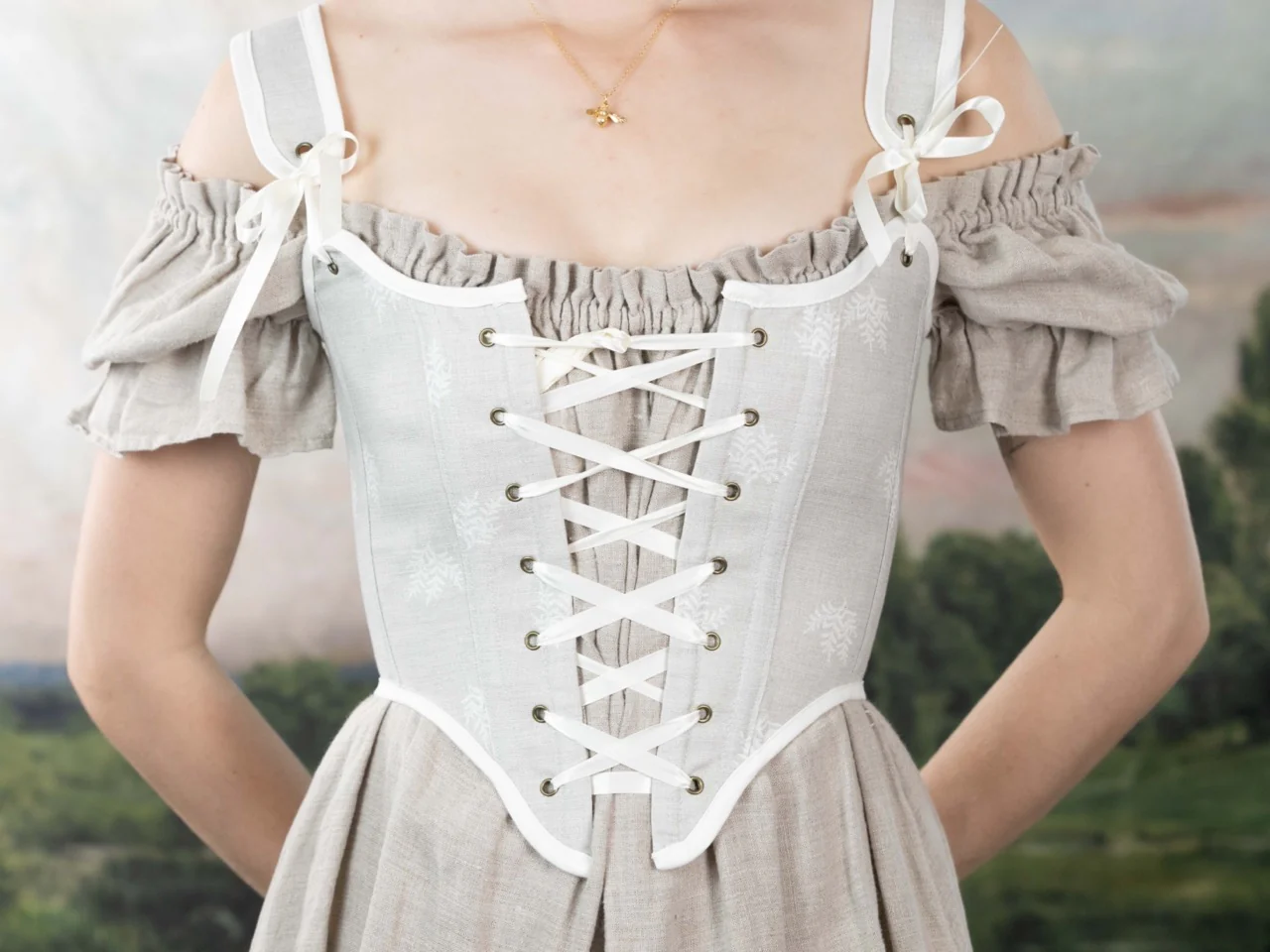 Handmade Beige Fern Corset - Image 3
