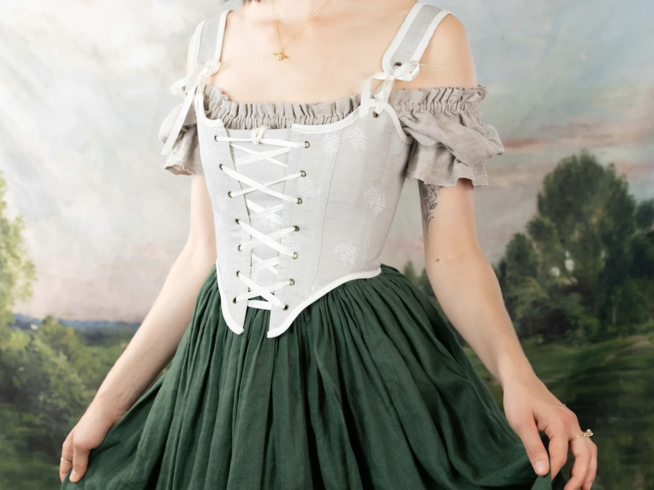 Handmade Beige Fern Corset - Image 6