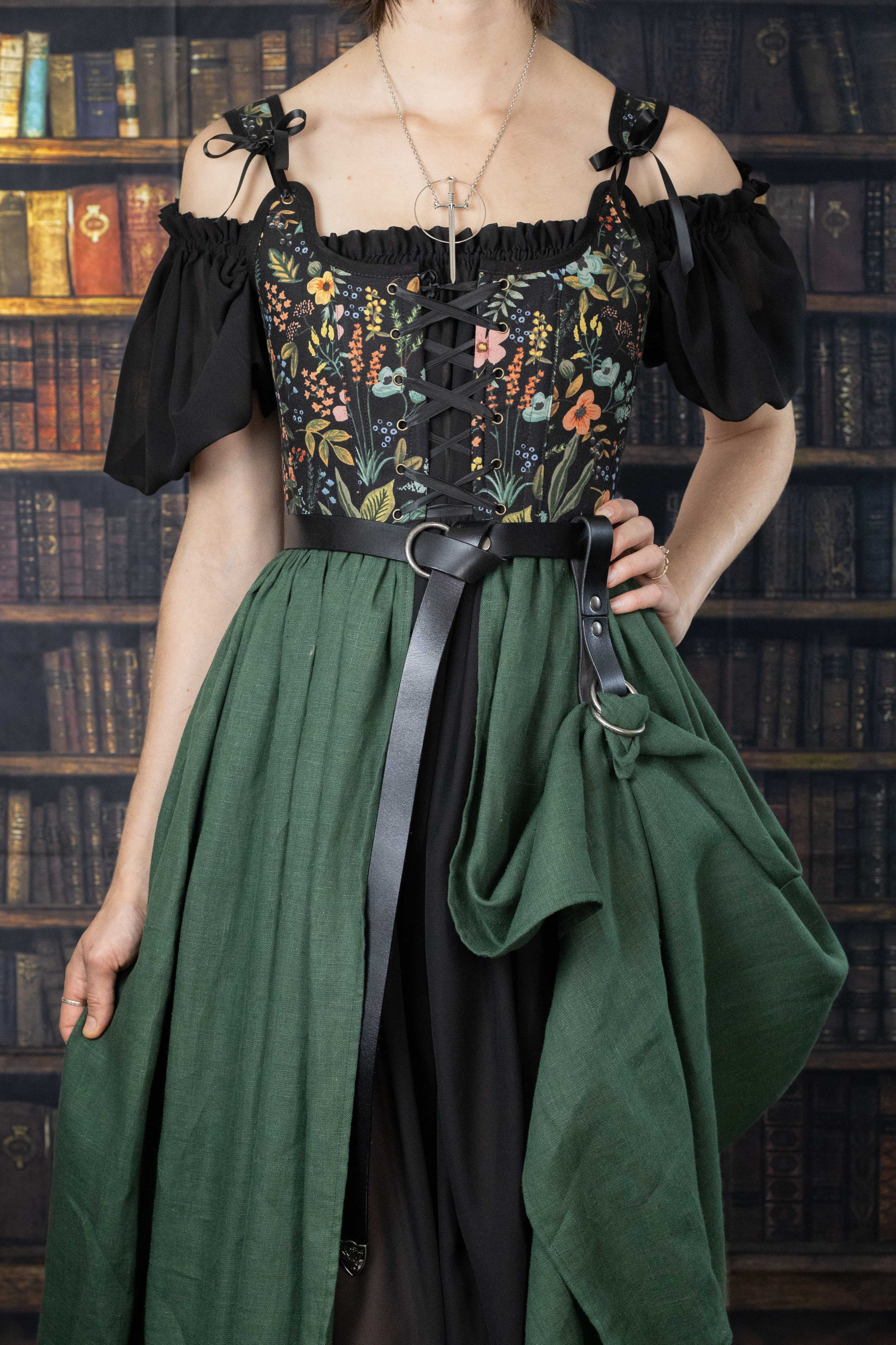 Handmade Black Botanical Corset Dress - Image 7