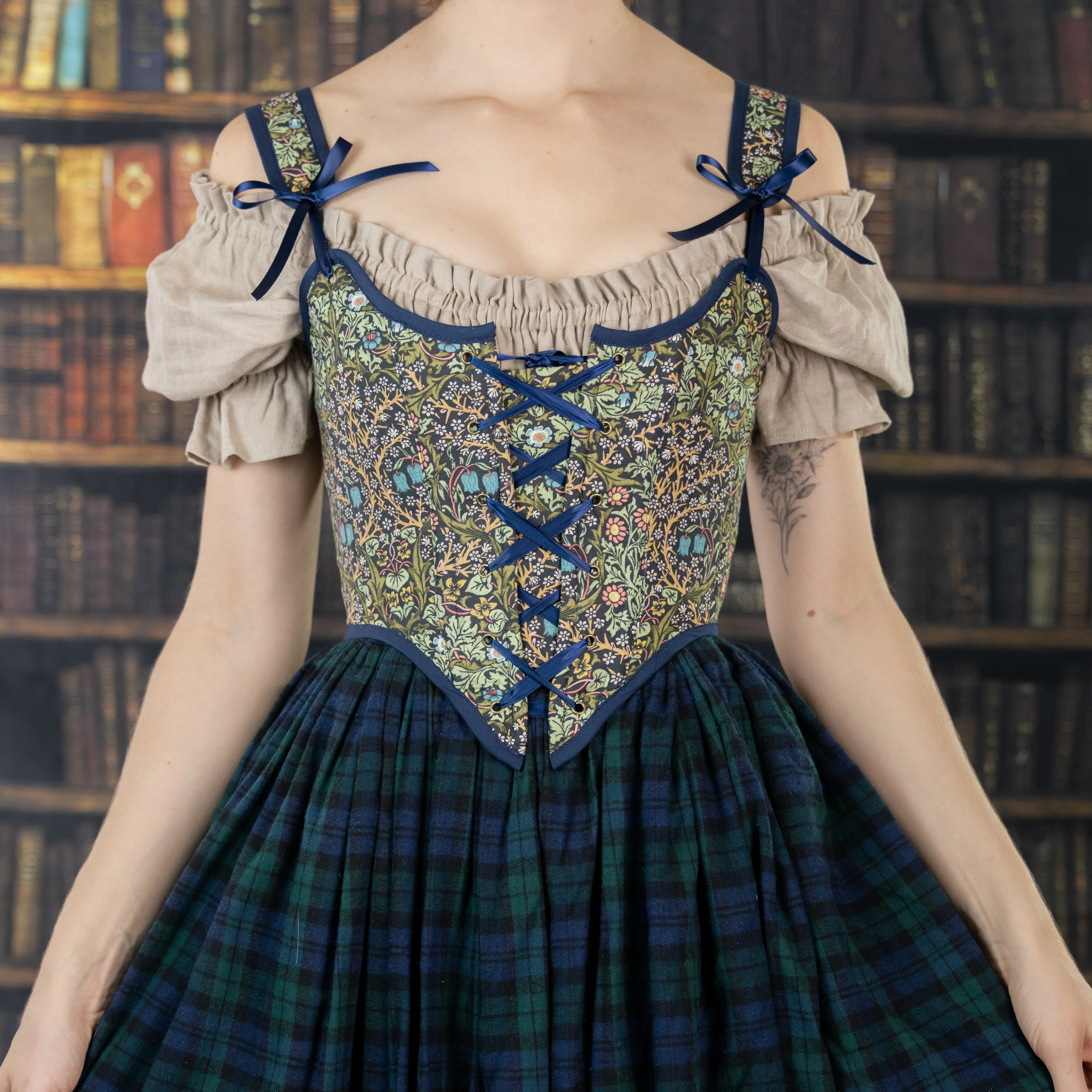 Handmade Blackthorn Blue Floral Corset - Image 4