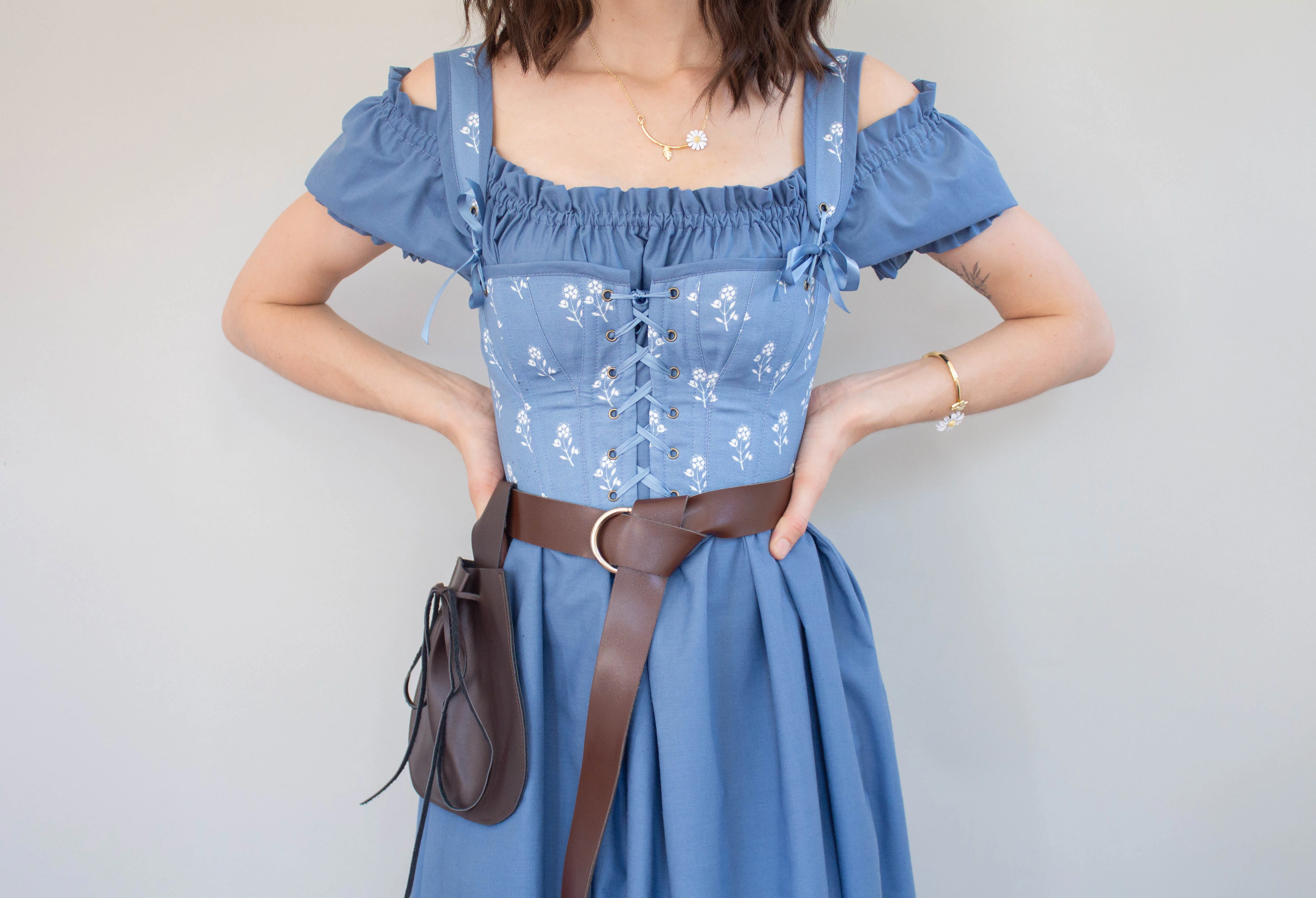 Handmade Blue and White Floral Regency Stays - Image 5