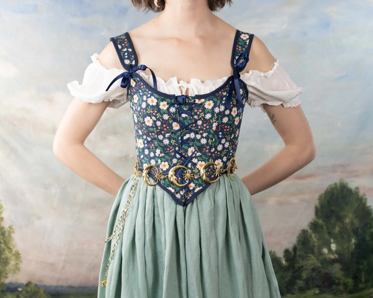 Handmade Blue Floral Garden Corset - Image 3