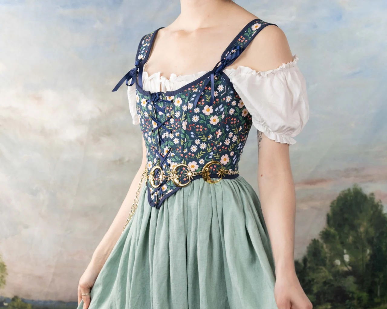 Handmade Blue Floral Garden Corset - Image 4