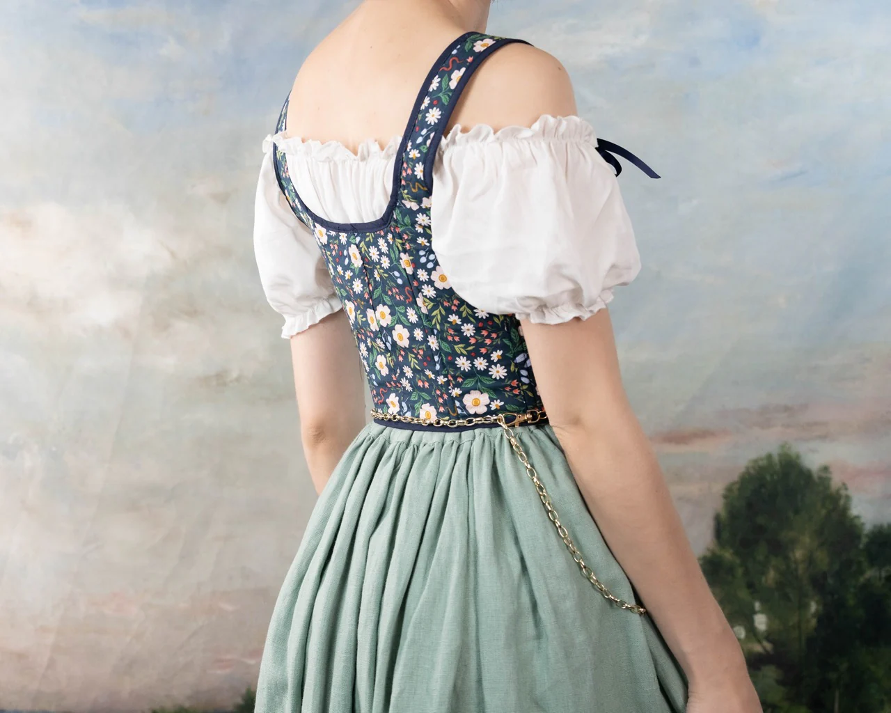 Handmade Blue Floral Garden Corset - Image 6