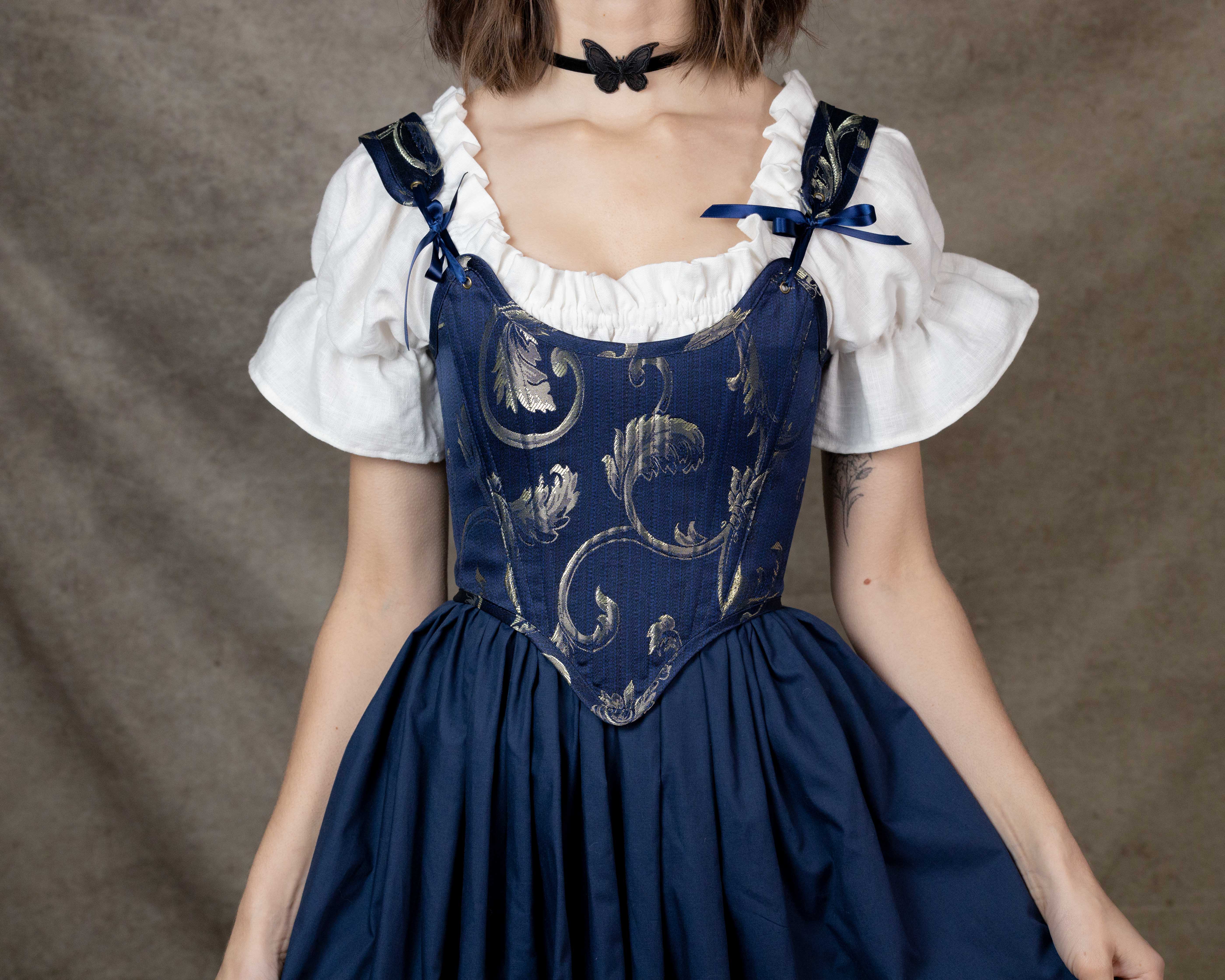 Handmade Blue and Gold Jacquard Stays - Image 4