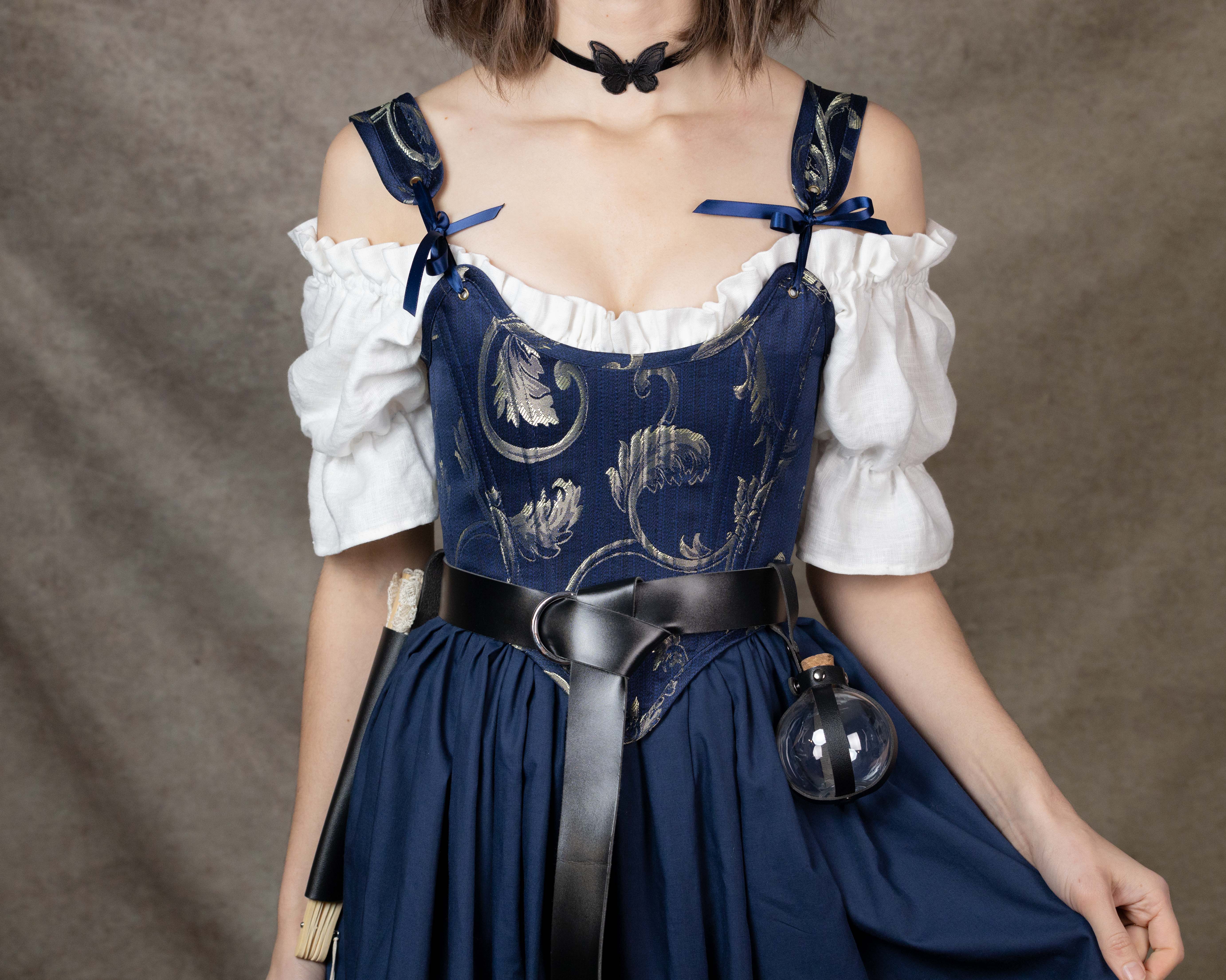 Handmade Blue and Gold Jacquard Stays - Image 7