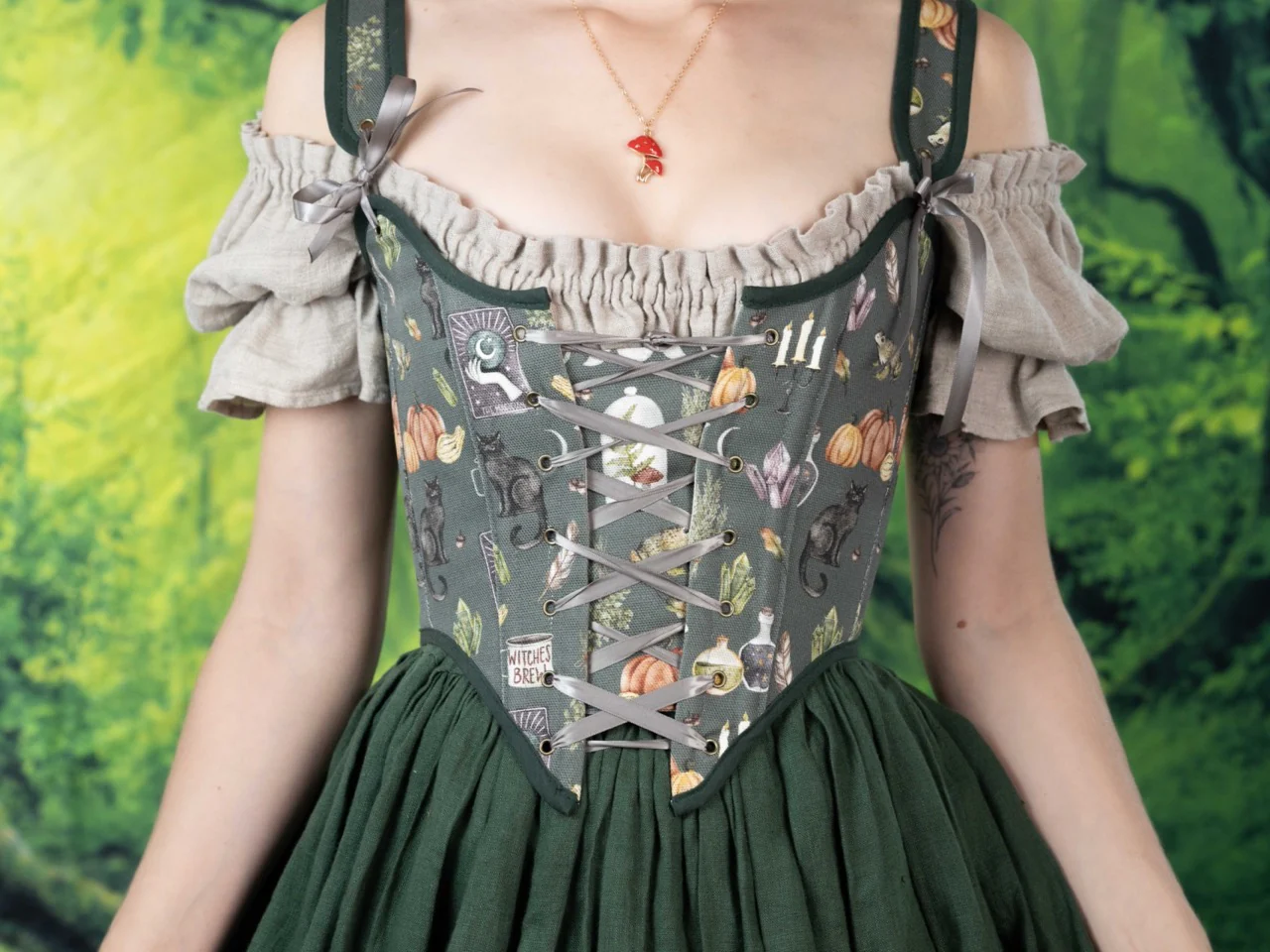 Handmade Dark Green Witchy Bodice - Image 3