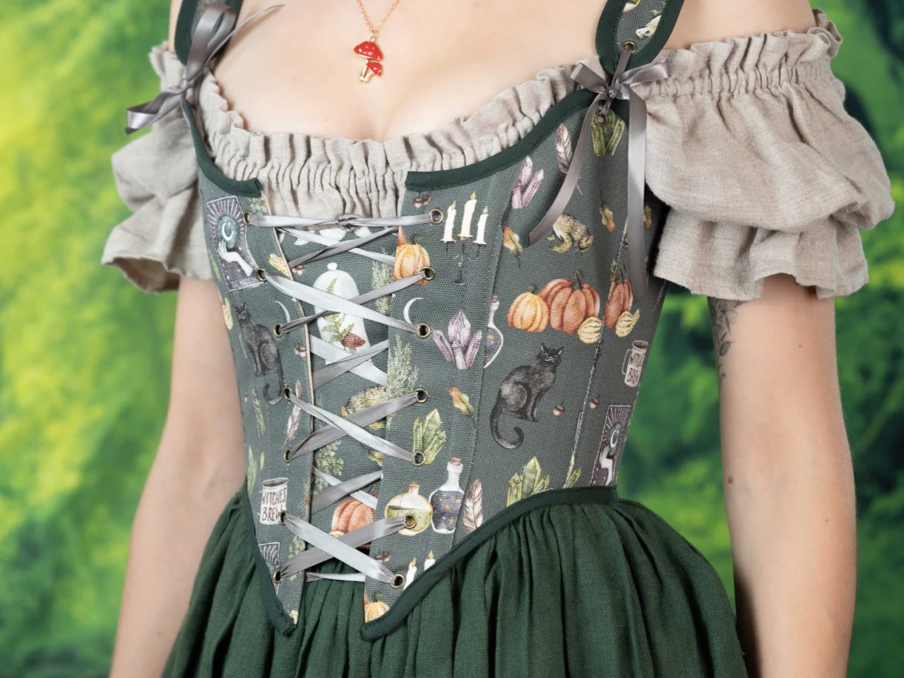 Handmade Dark Green Witchy Bodice - Image 6