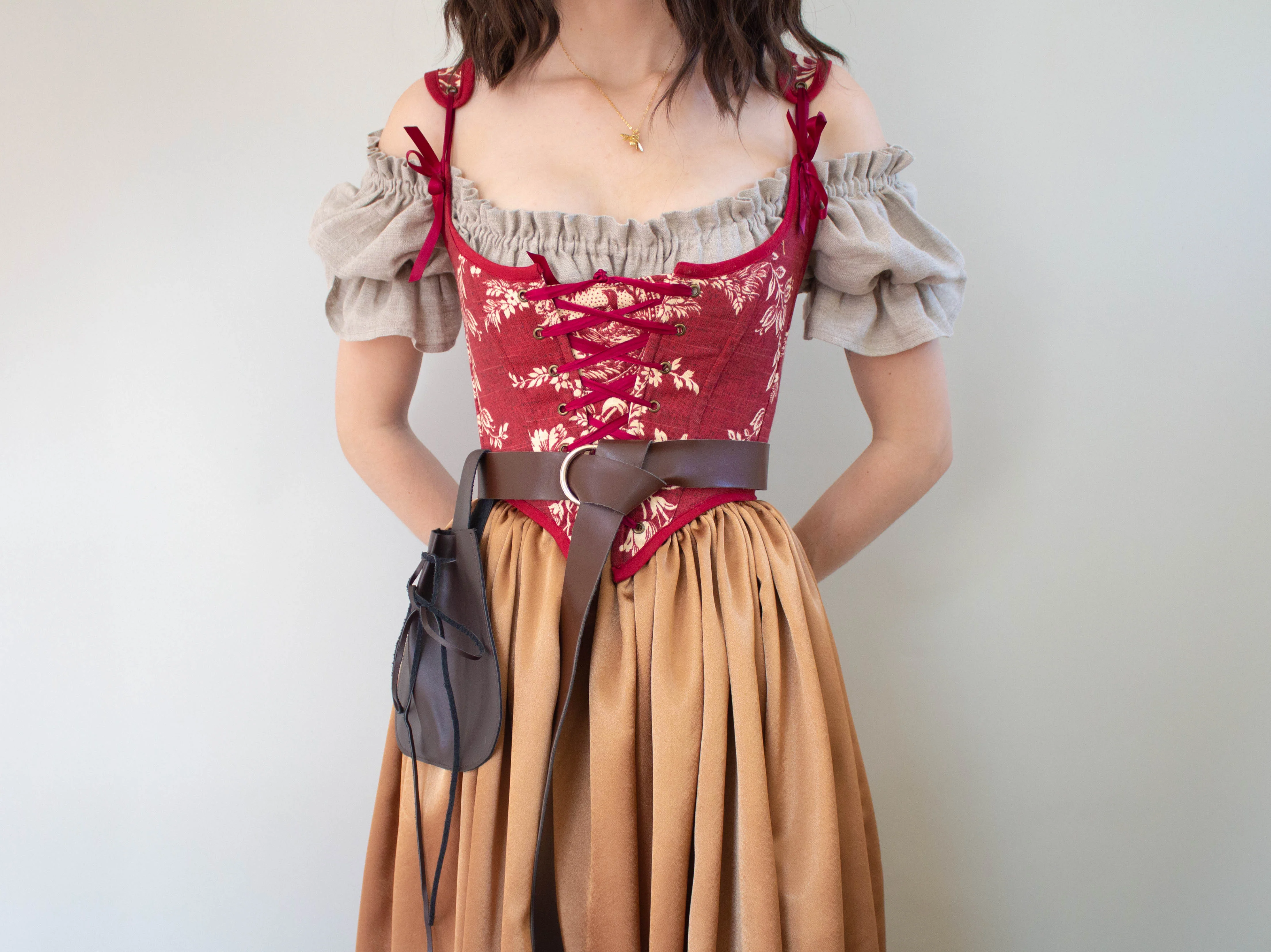 Handmade Dark Red Toile Corset - Image 6