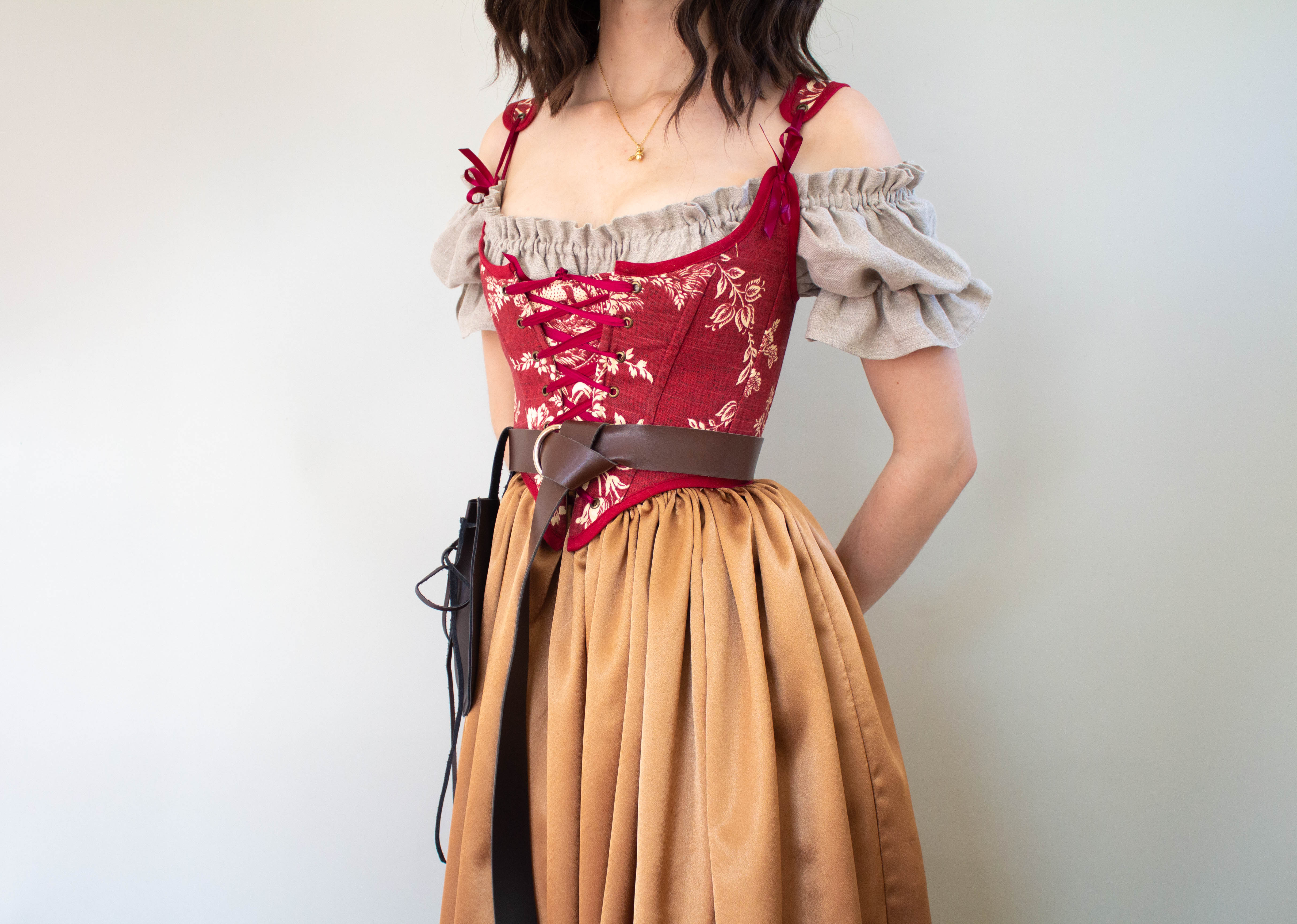 Handmade Dark Red Toile Corset - Image 7