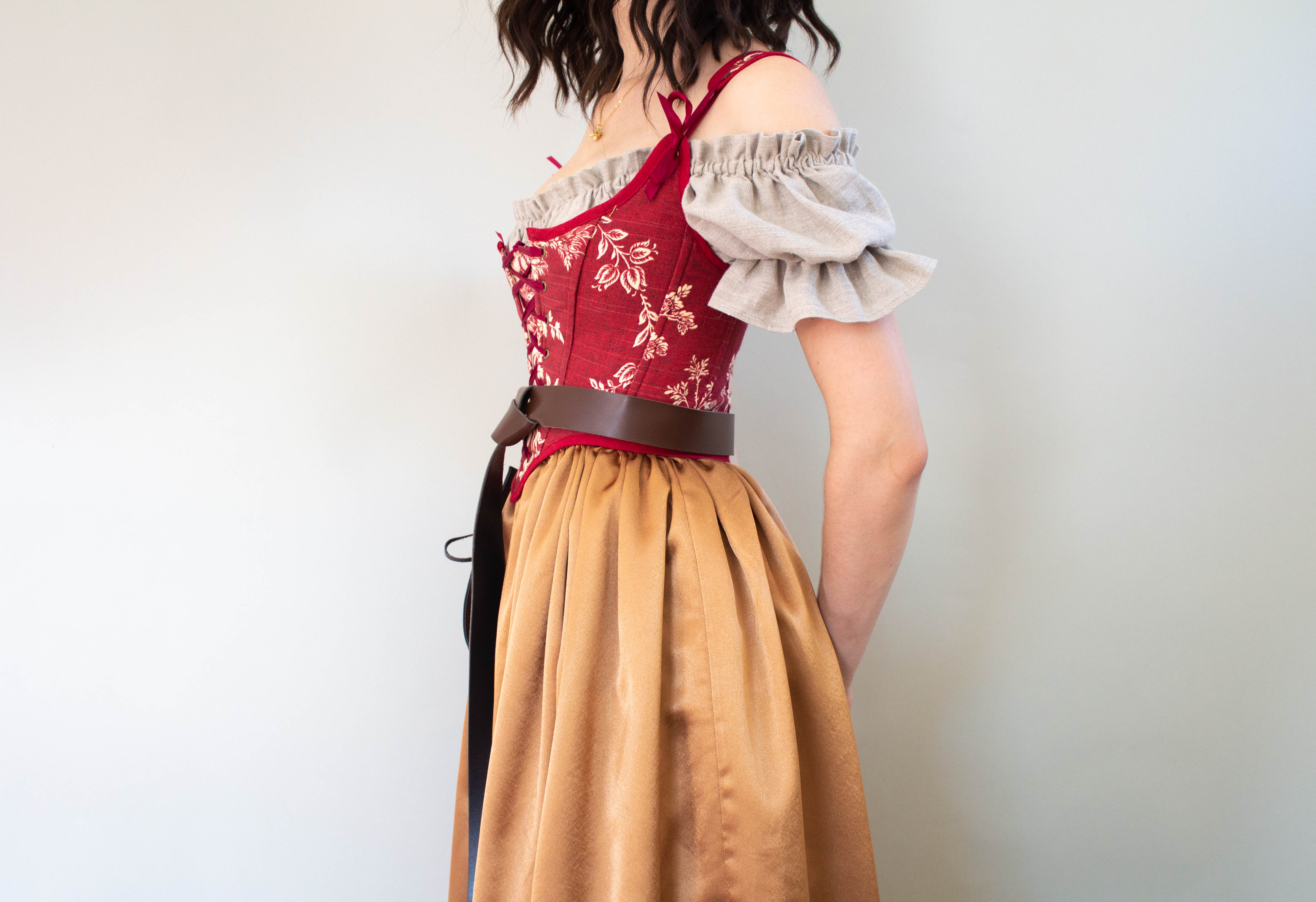 Handmade Dark Red Toile Corset - Image 8
