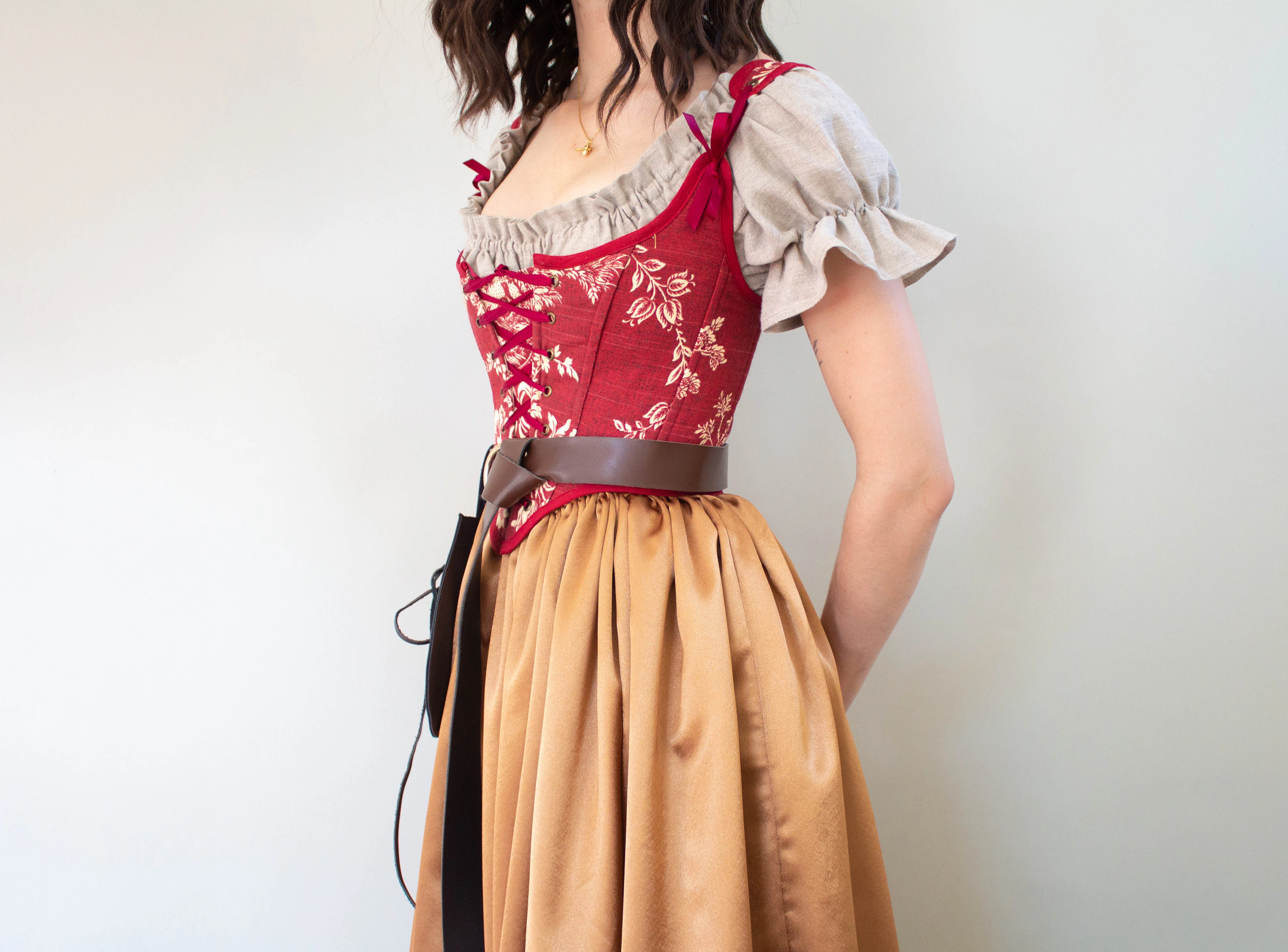 Handmade Dark Red Toile Corset - Image 9