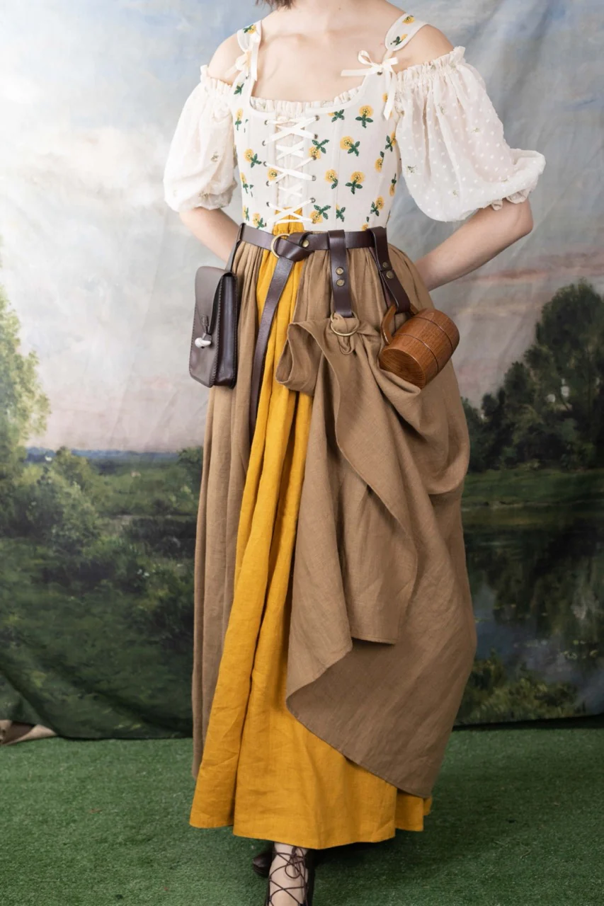 Handmade Ivory Dandelion Linen Corset Dress - Image 4