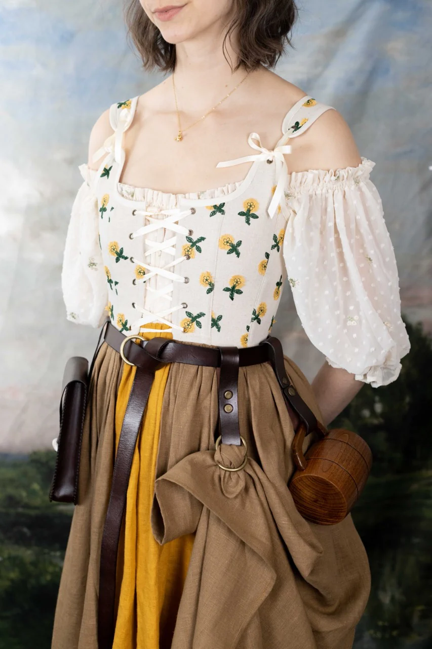 Handmade Ivory Dandelion Linen Corset Dress - Image 7