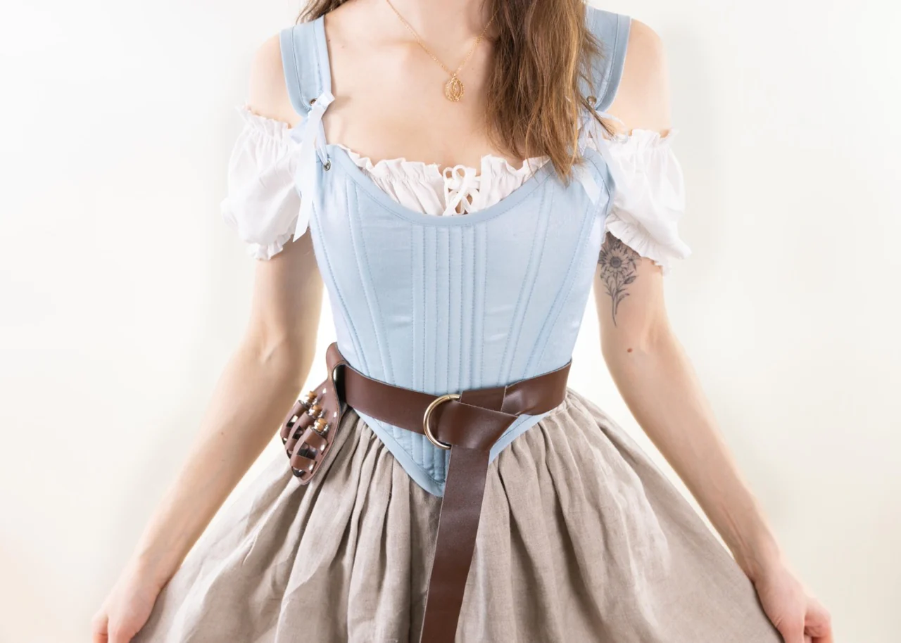 Handmade Light Blue and Pink Elizabethan Stays - Image 6