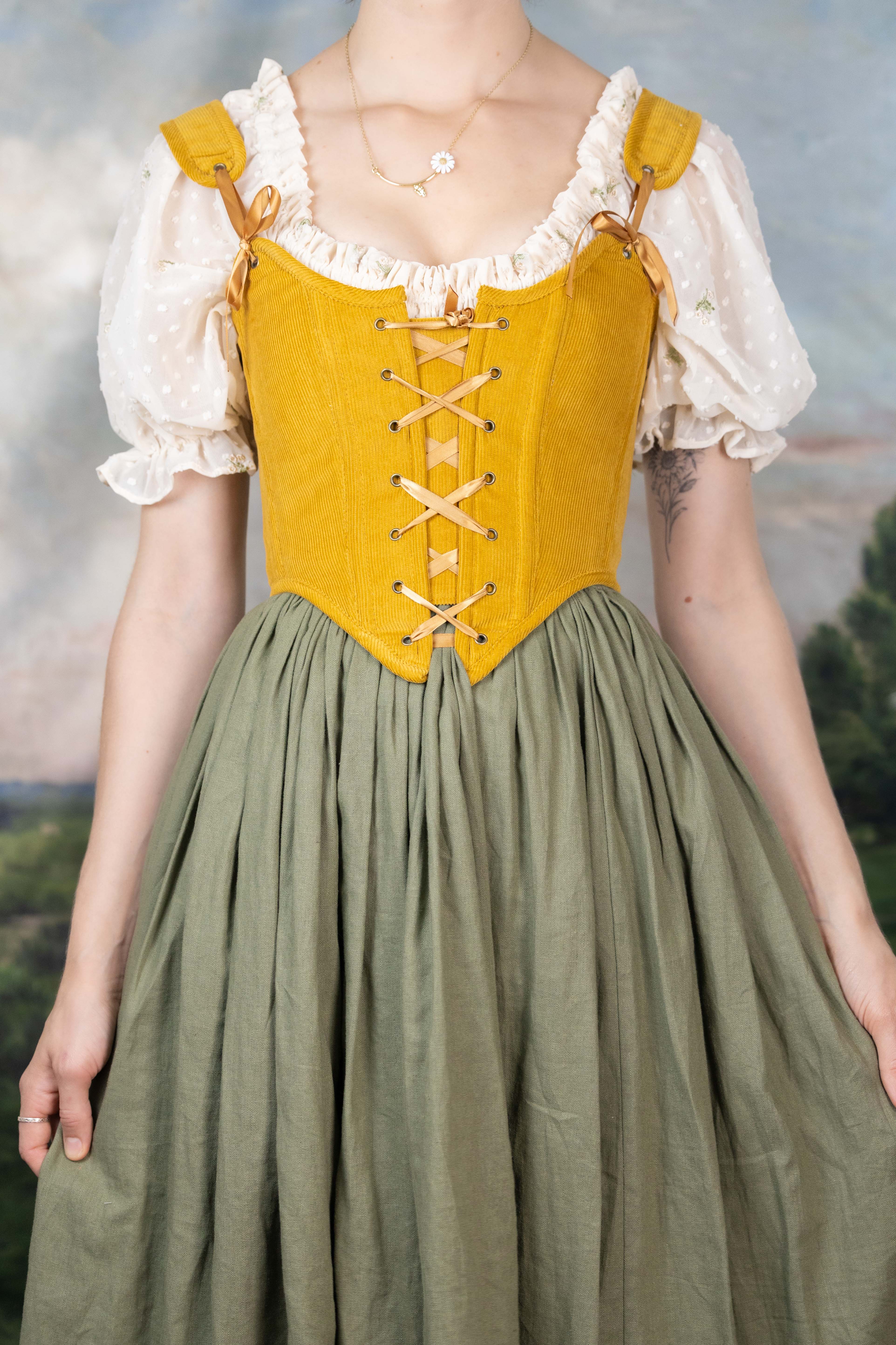 Handmade Mustard Corduroy Renaissance Corset - Image 2