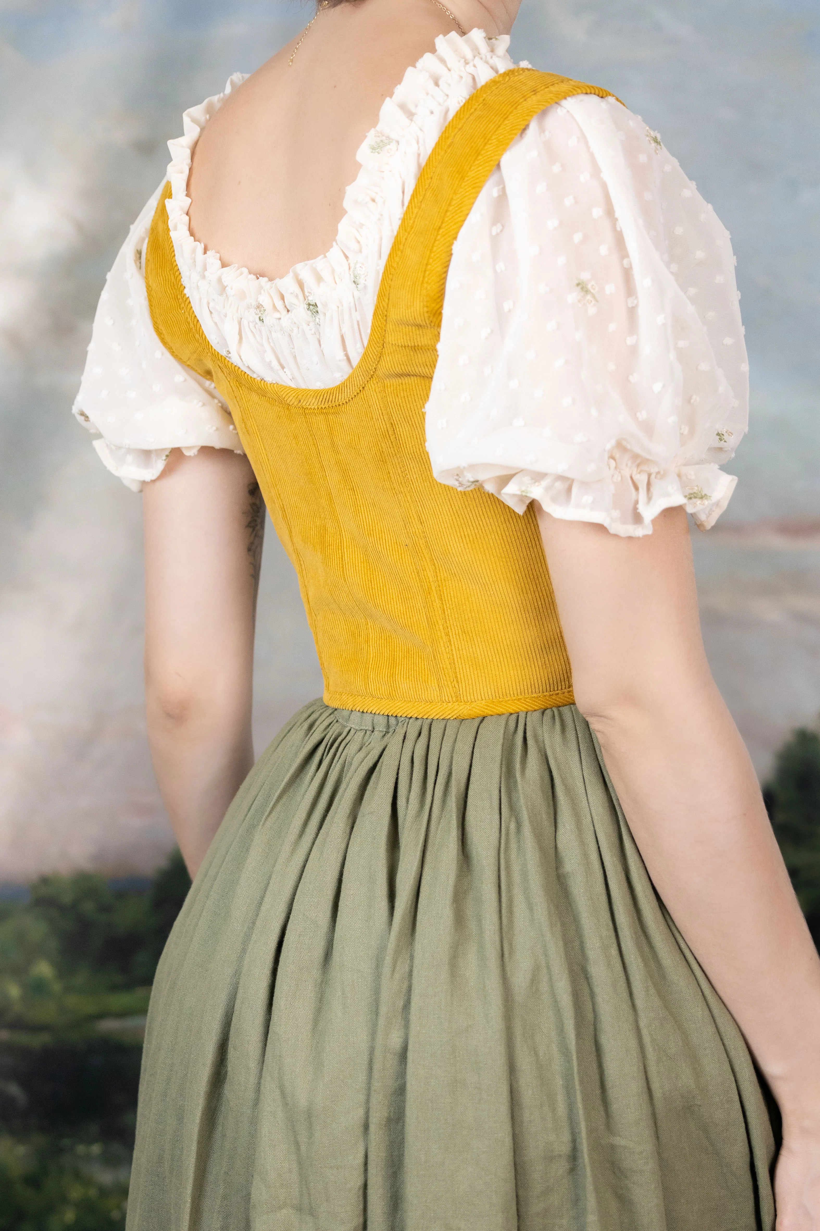 Handmade Mustard Corduroy Renaissance Corset - Image 3