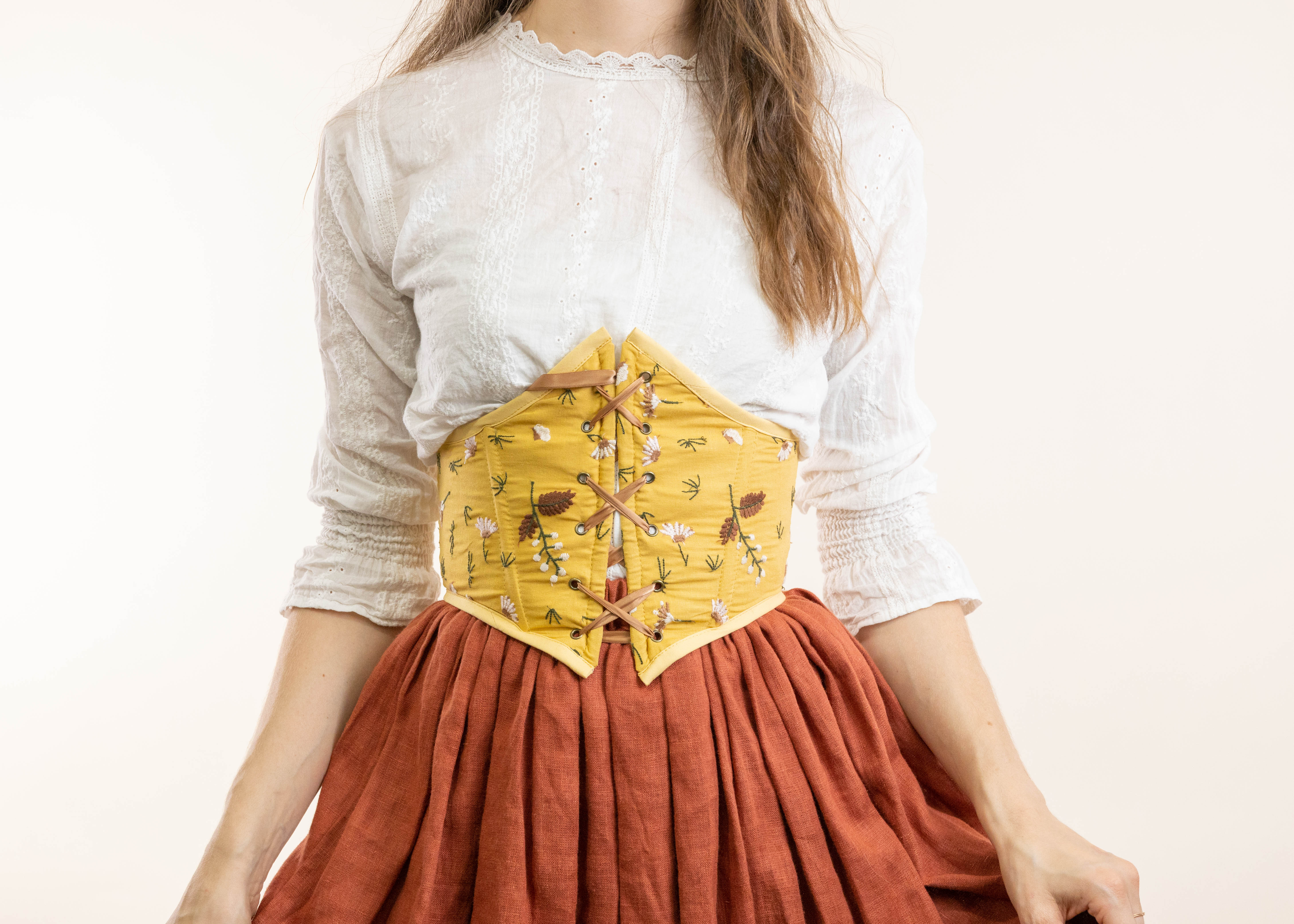Handmade Mustard Yellow Floral Corset Belt - Image 3