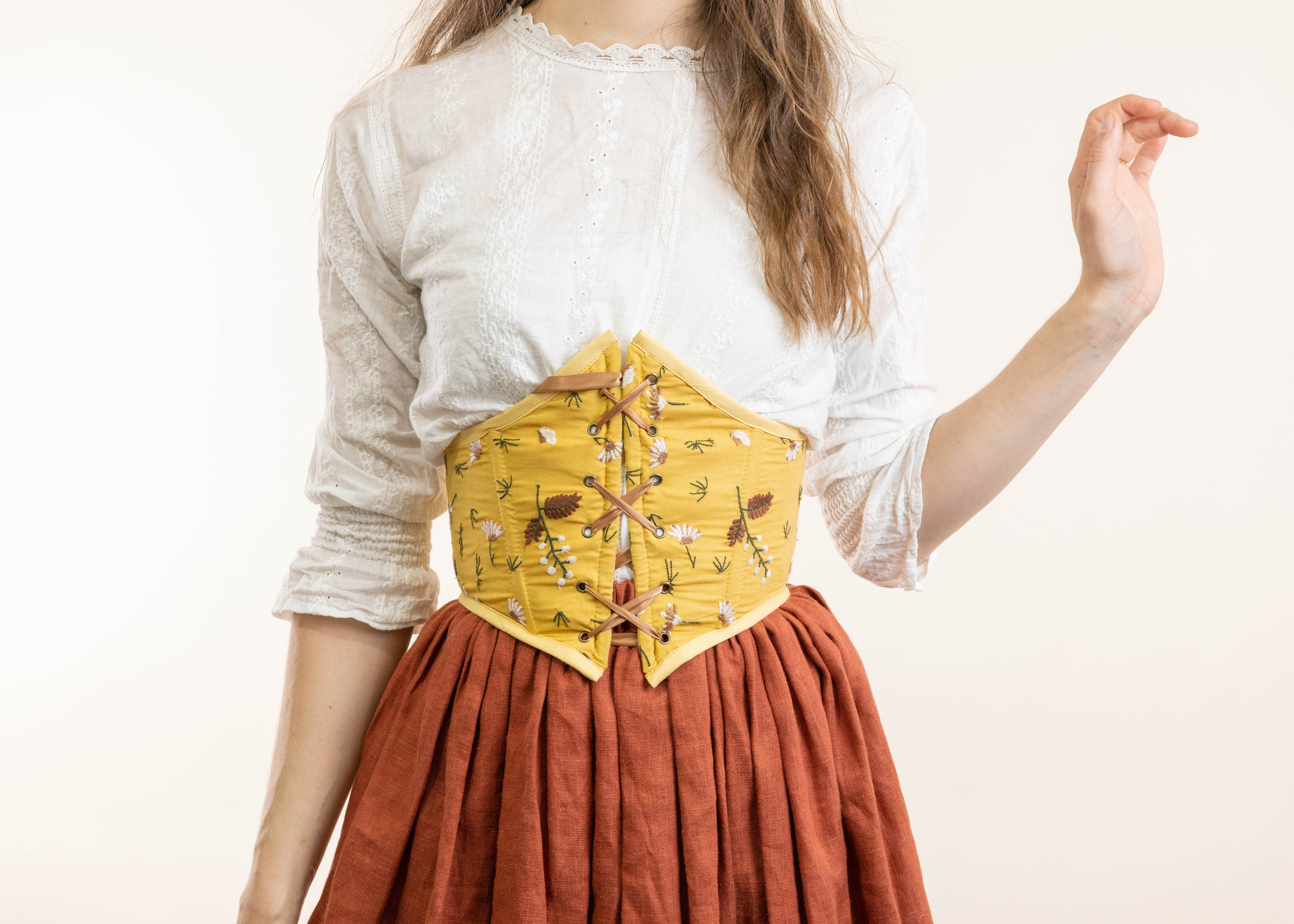 Handmade Mustard Yellow Floral Corset Belt - Image 5
