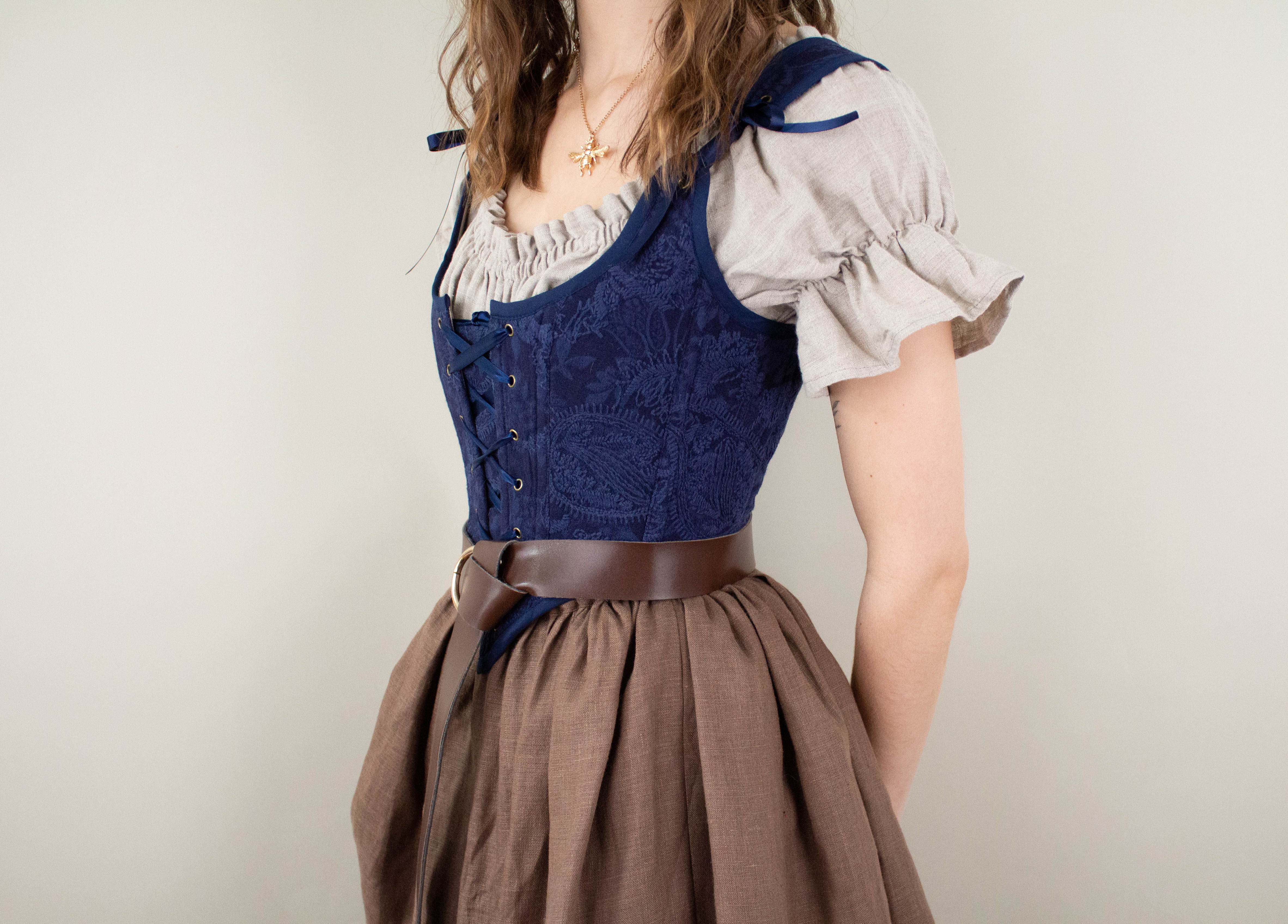Handmade Navy Blue Embroidered Floral Corset - Image 10
