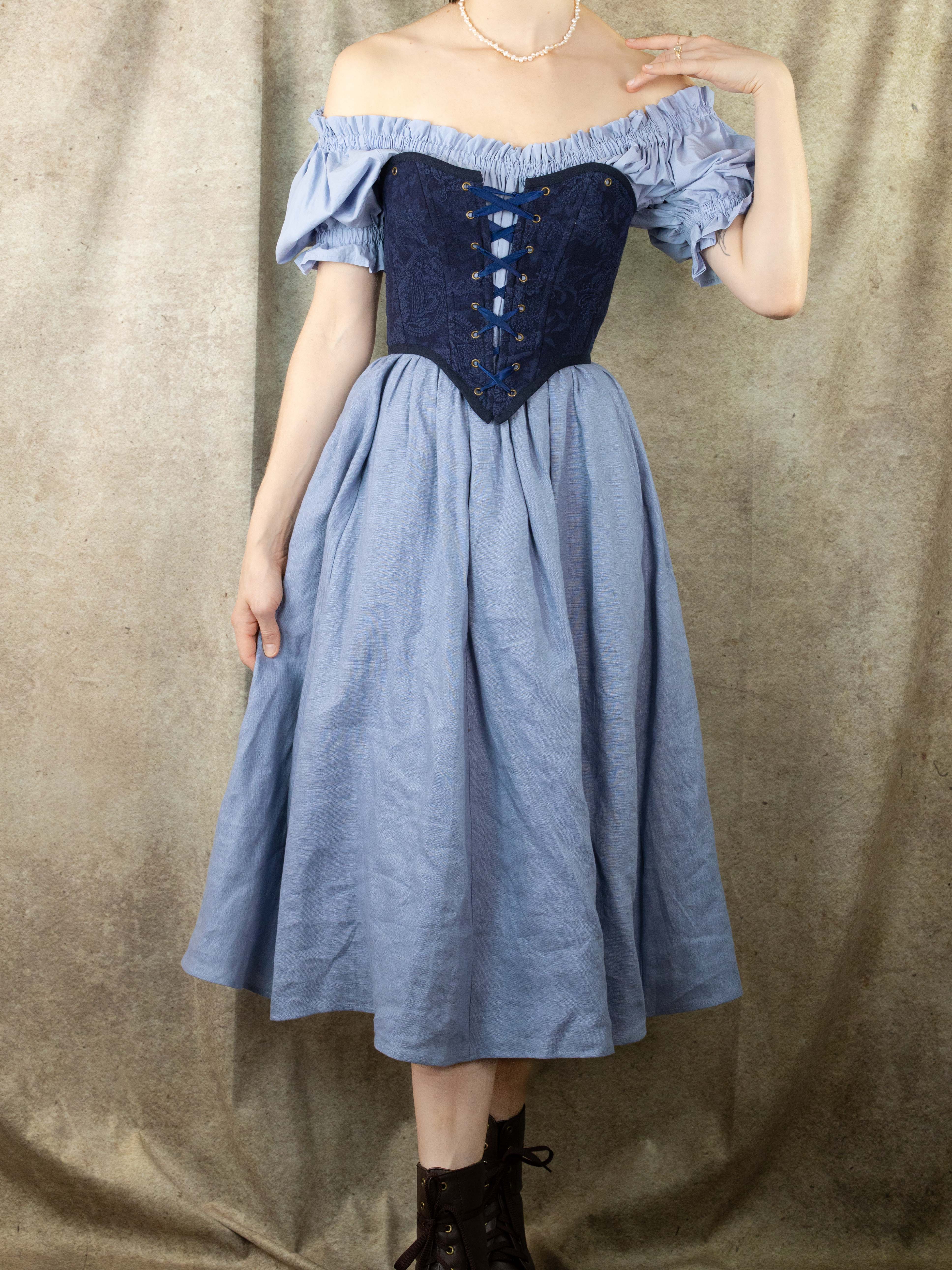 Handmade Navy Blue Embroidered Floral Corset - Image 11