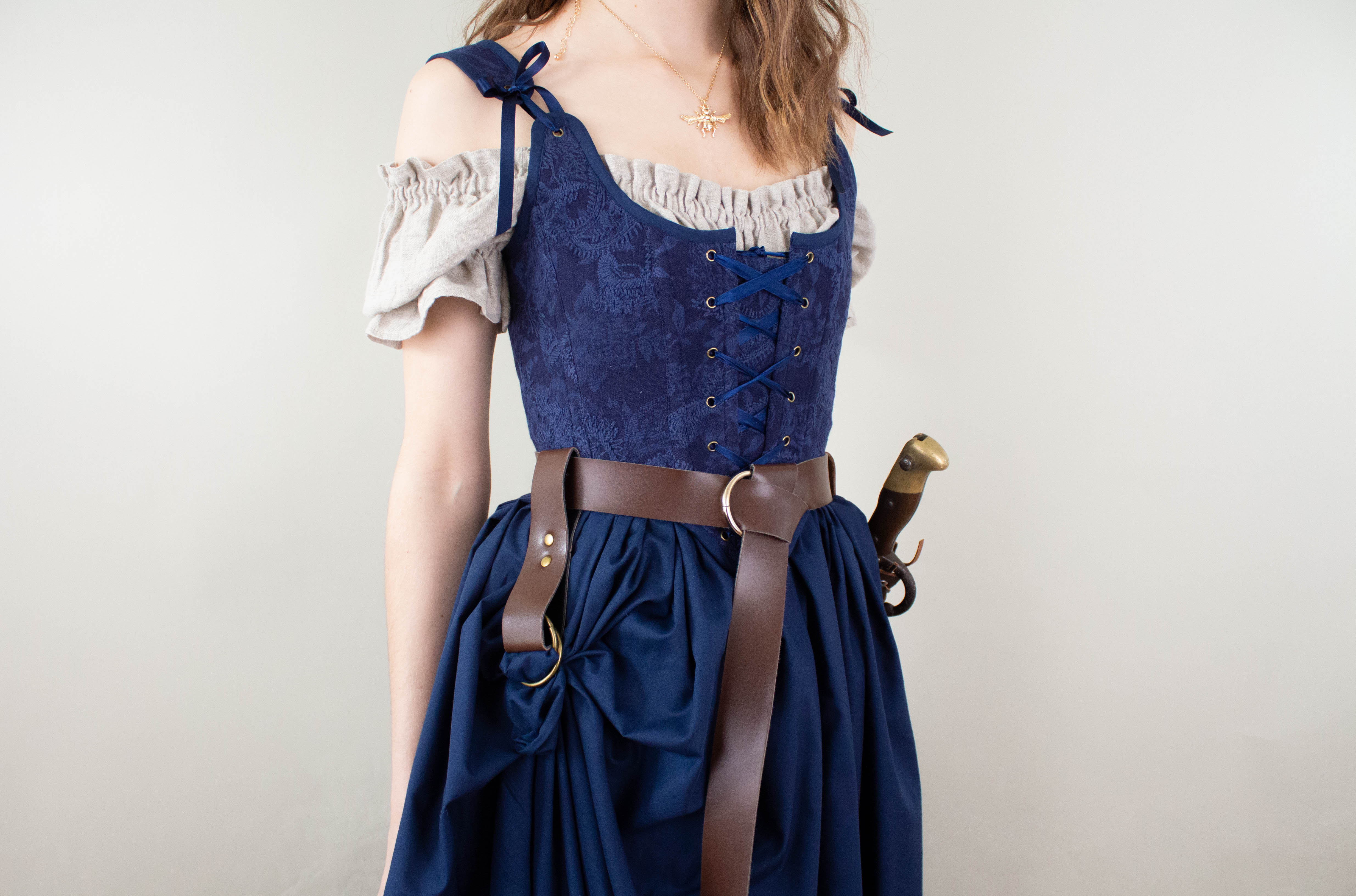 Handmade Navy Blue Embroidered Floral Corset - Image 3