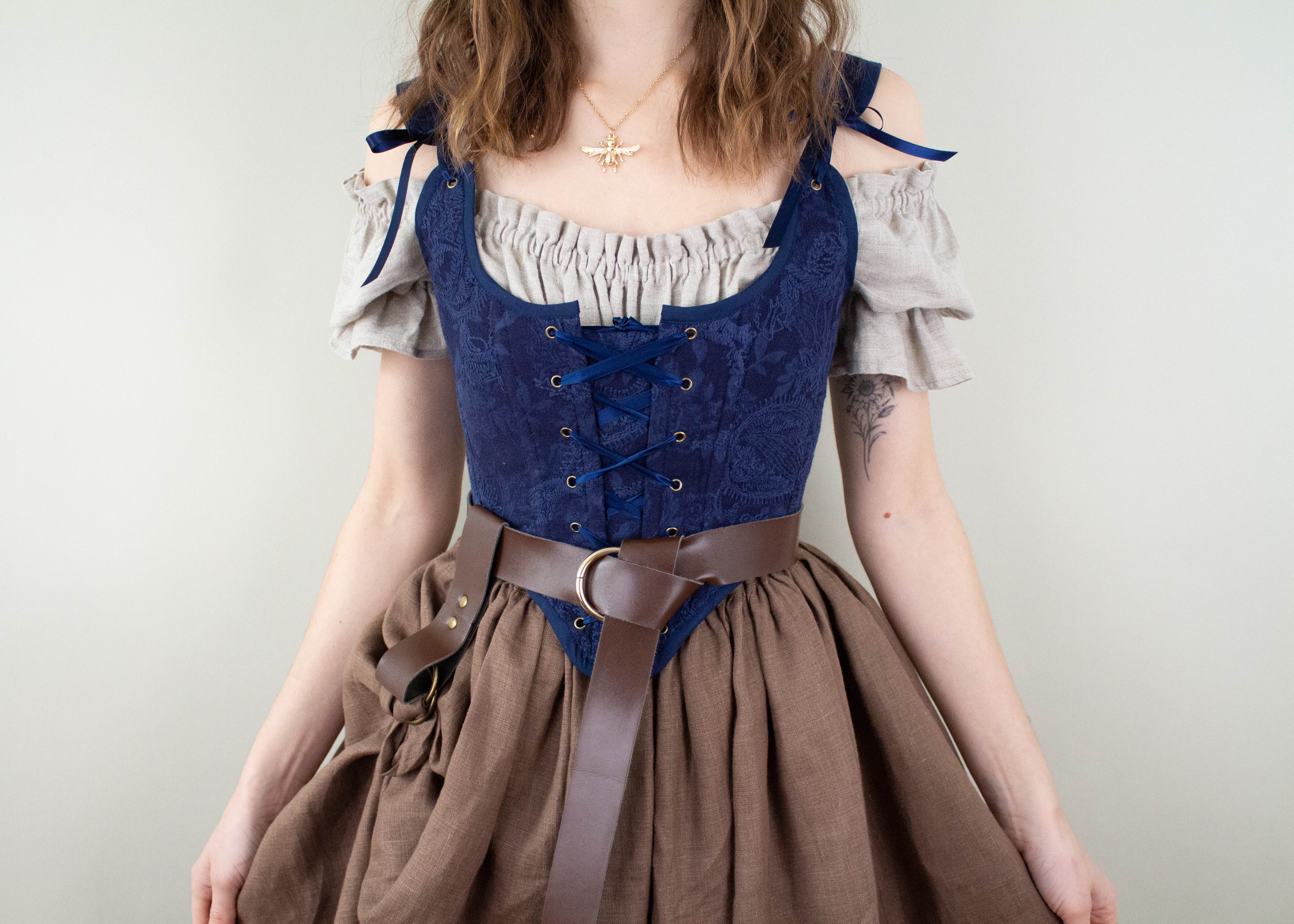 Handmade Navy Blue Embroidered Floral Corset - Image 6