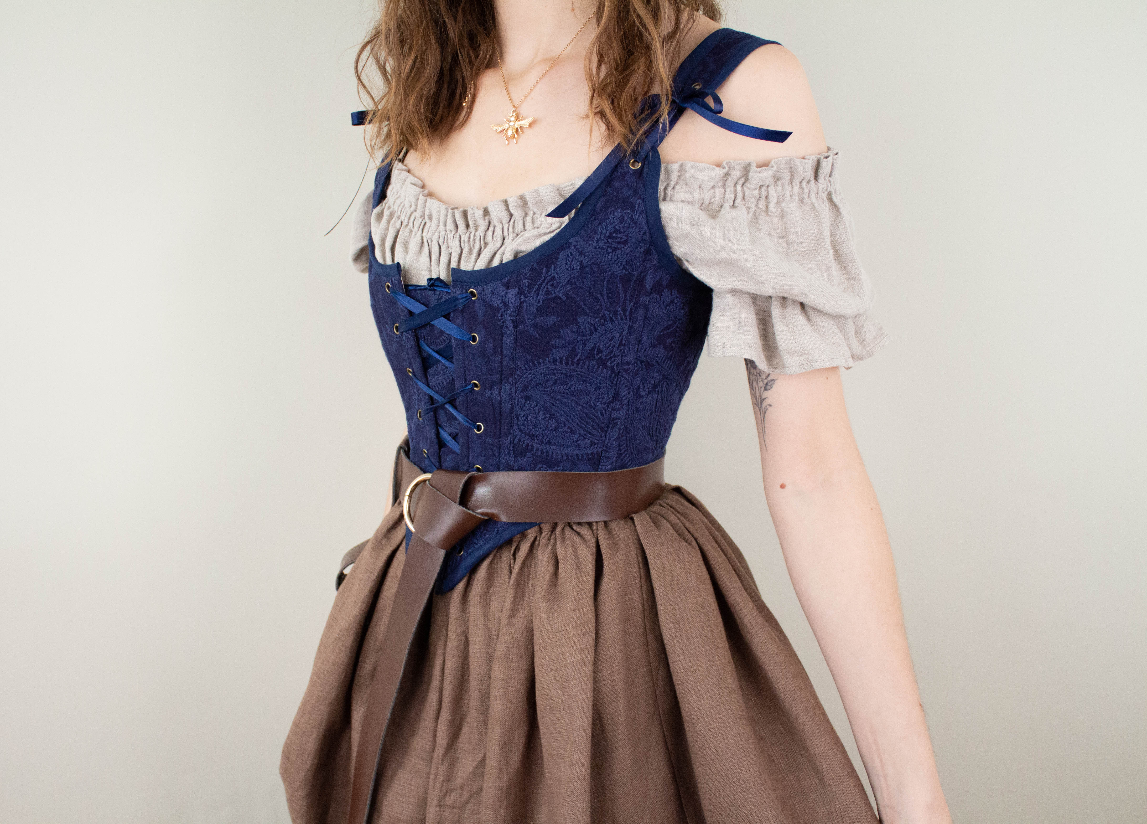 Handmade Navy Blue Embroidered Floral Corset - Image 7