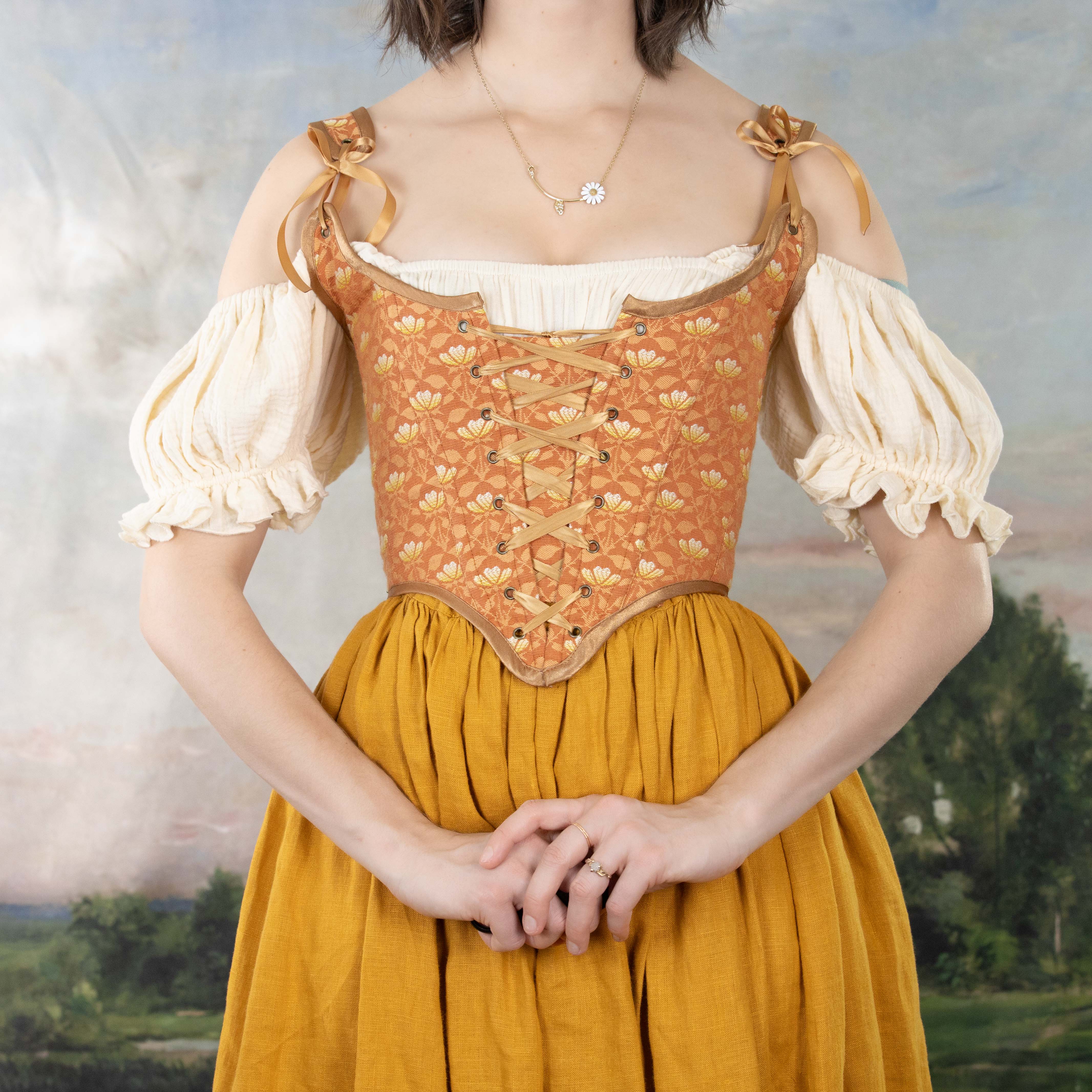 Handmade Orange Floral Jacquard Corset - Image 6