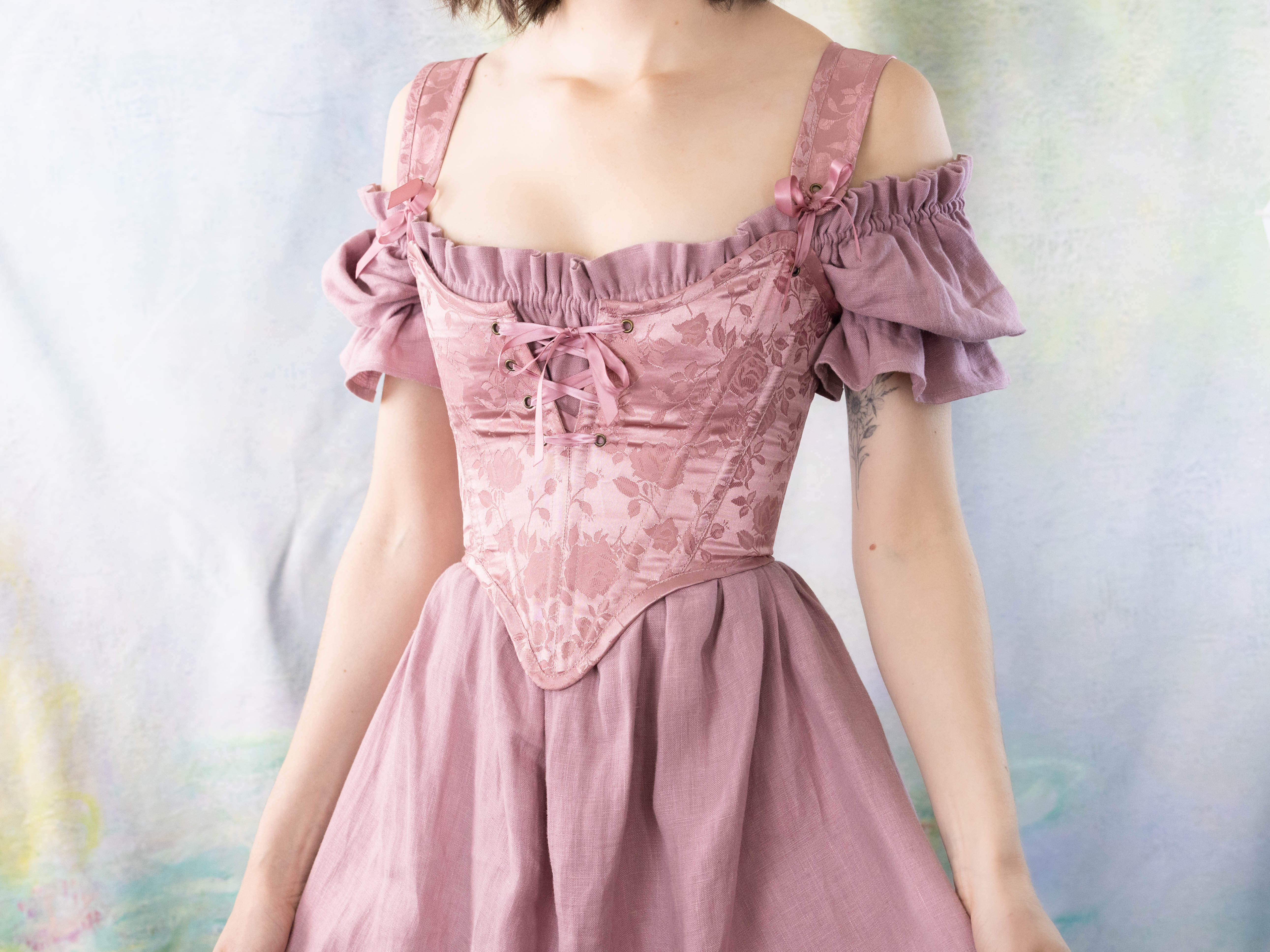 Handmade Pink Floral Satin Sarah Sanderson Stays - Image 4